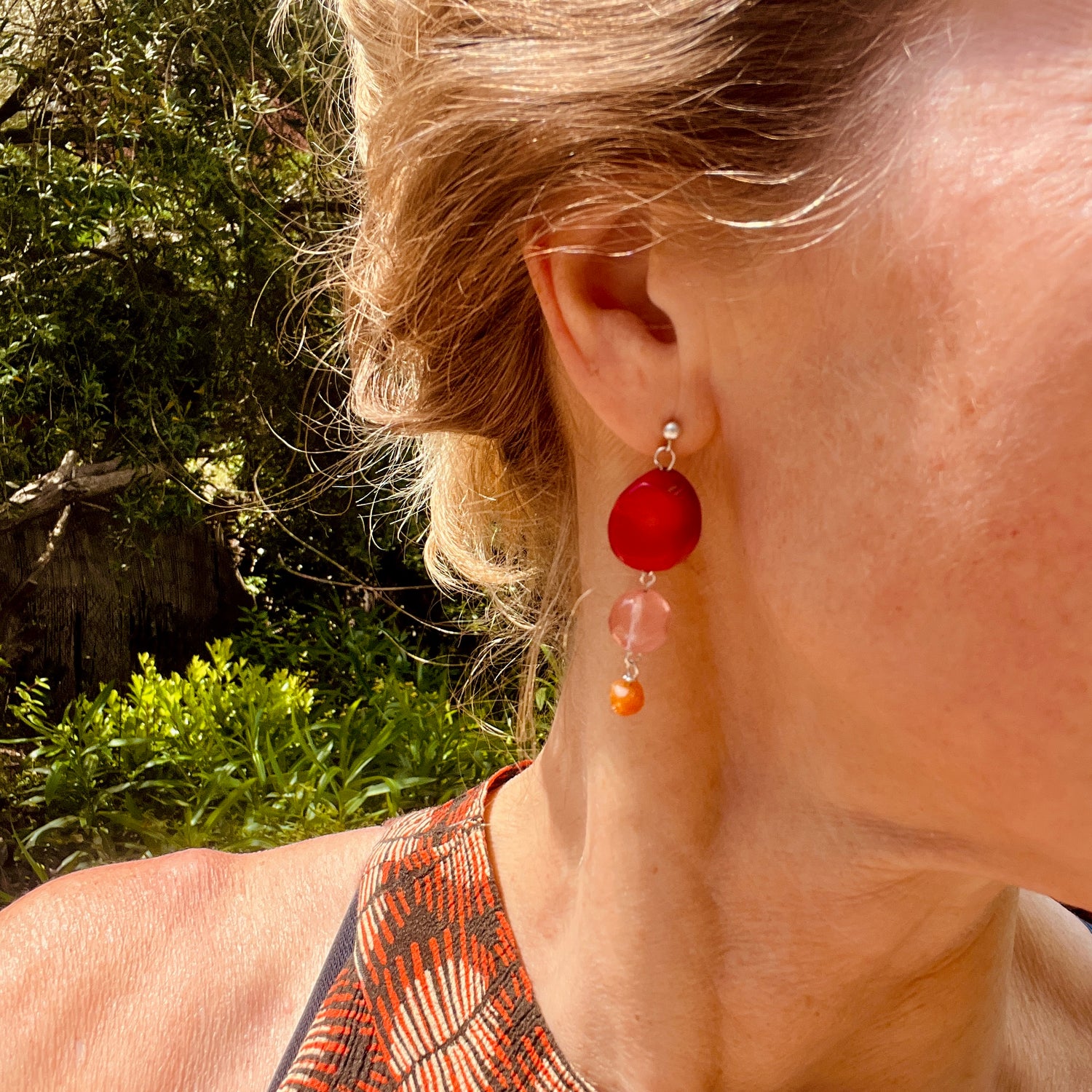 Oorbellen  Feelings, koraal, roze watermeloen toermalijn, calciet