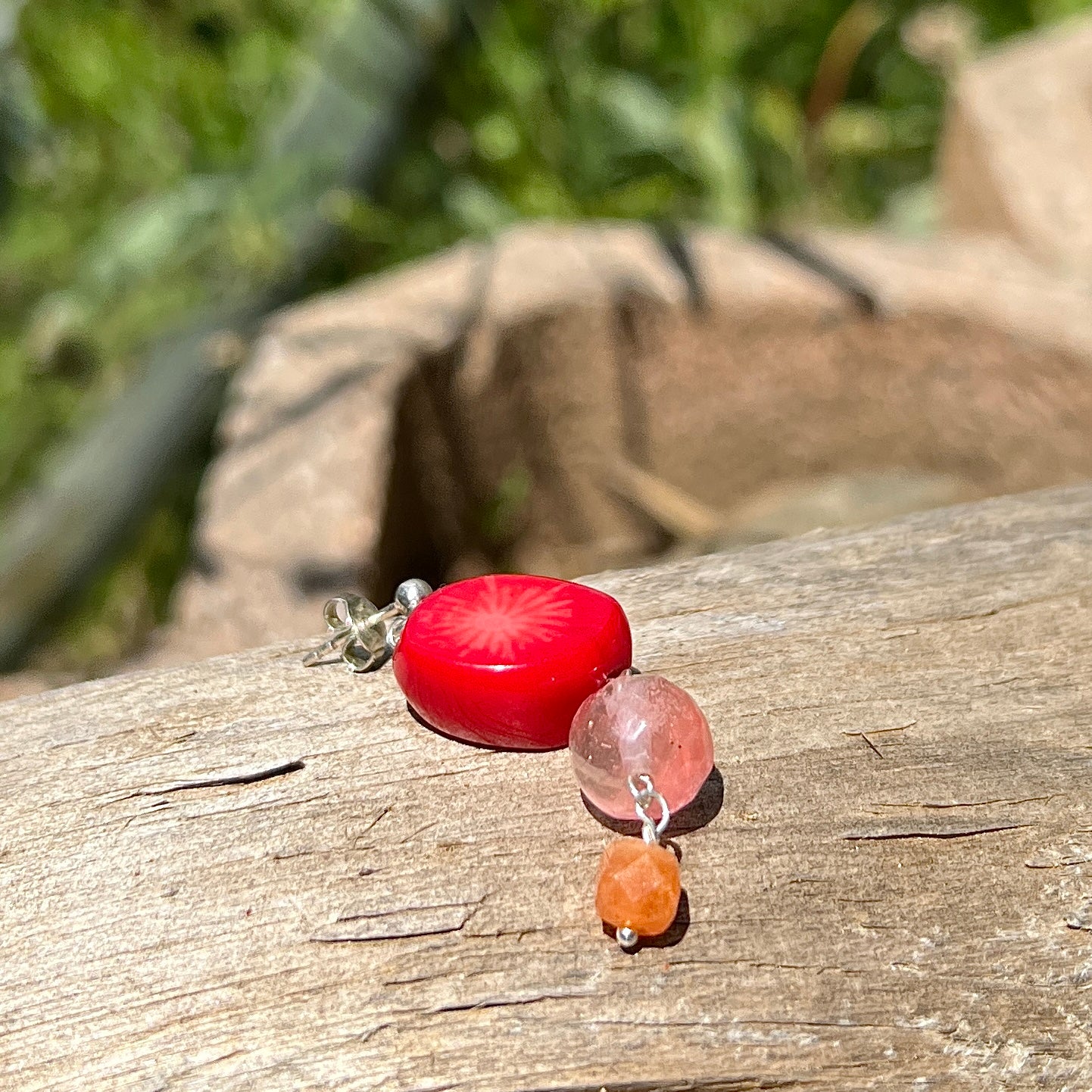 Oorbellen  Feelings, koraal, roze watermeloen toermalijn, calciet