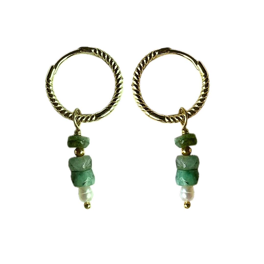 Oorbellen Lucky Me, smaragd, parel