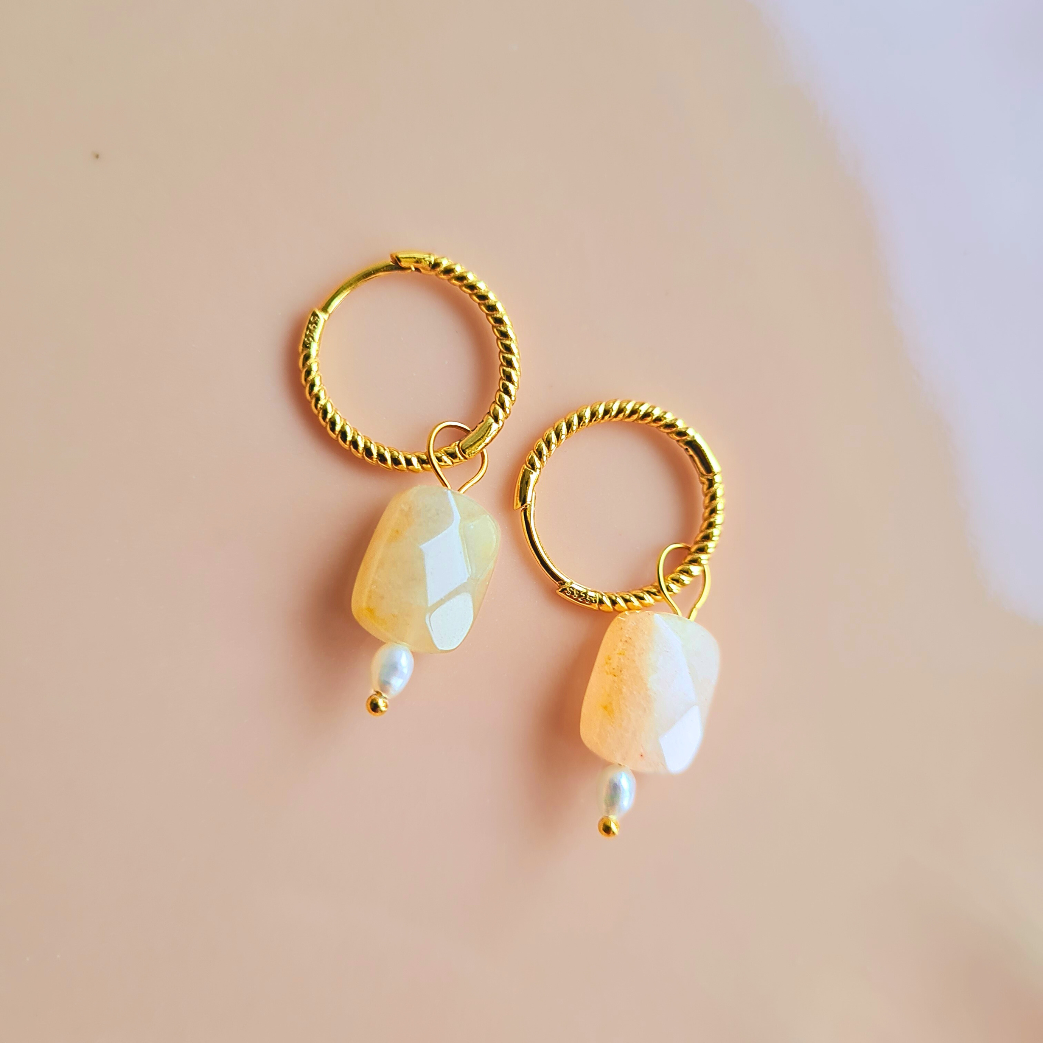 Oorbellen Release, jade, parel