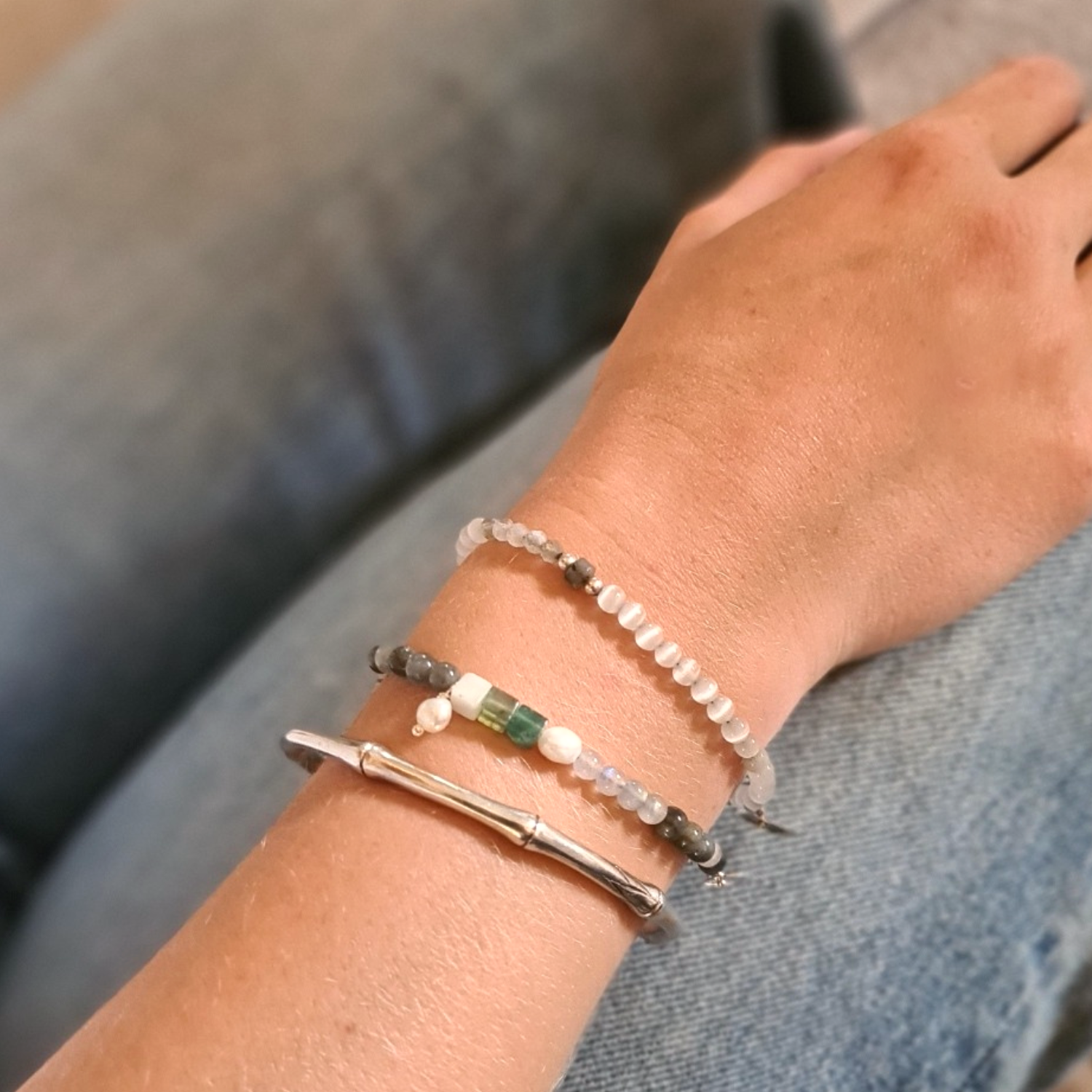 Armband New Day, labradoriet, parel, agaat