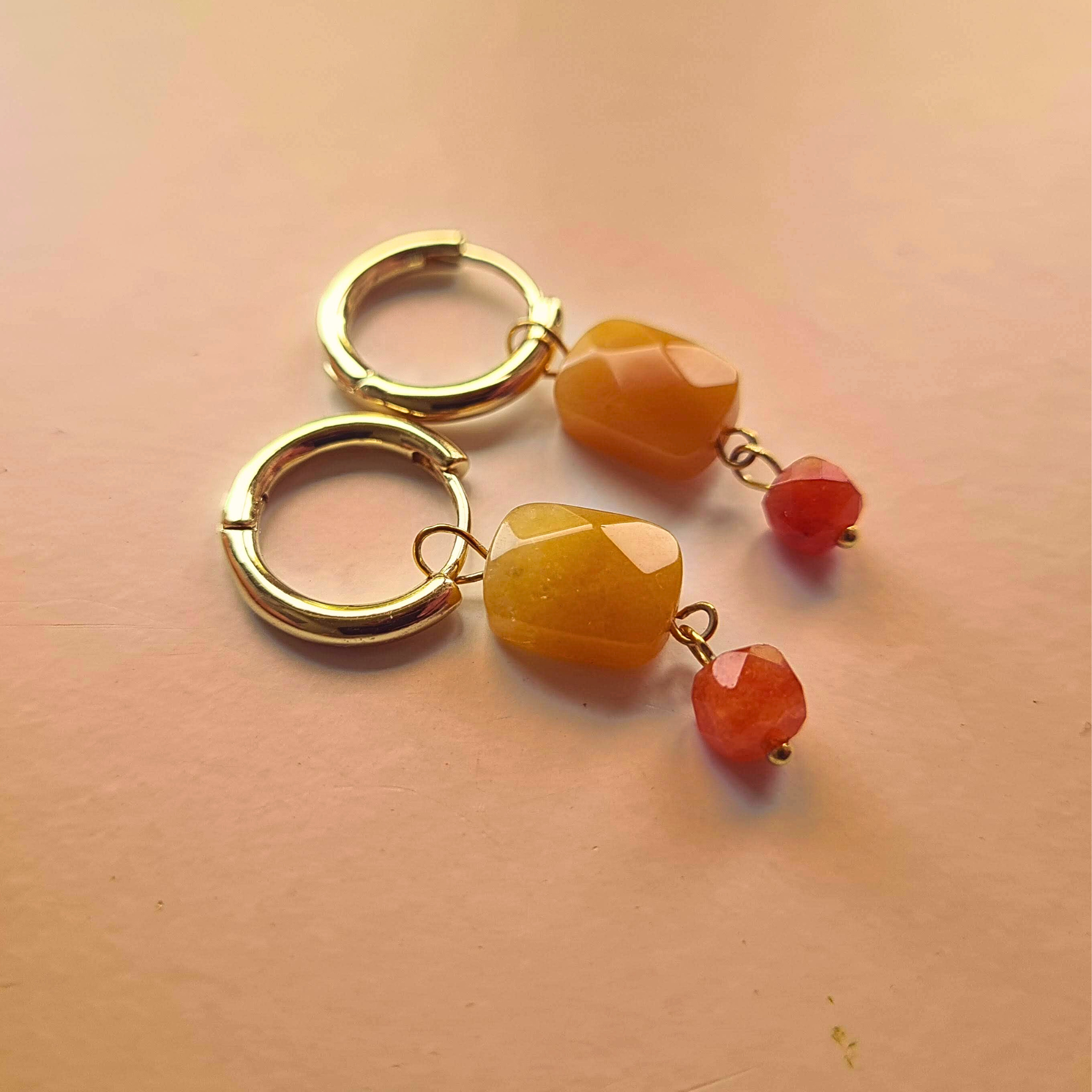 Oorbellen Sunrise, gele calciet en oranje calciet