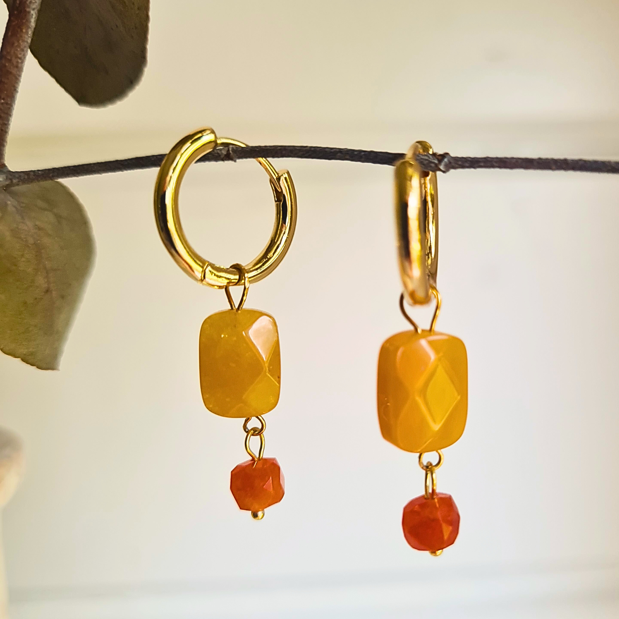 Oorbellen Sunrise, gele calciet en oranje calciet