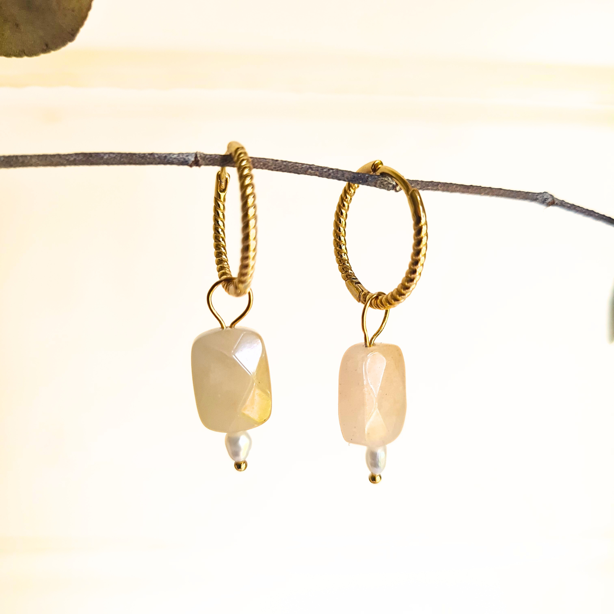 Oorbellen Release, jade, parel