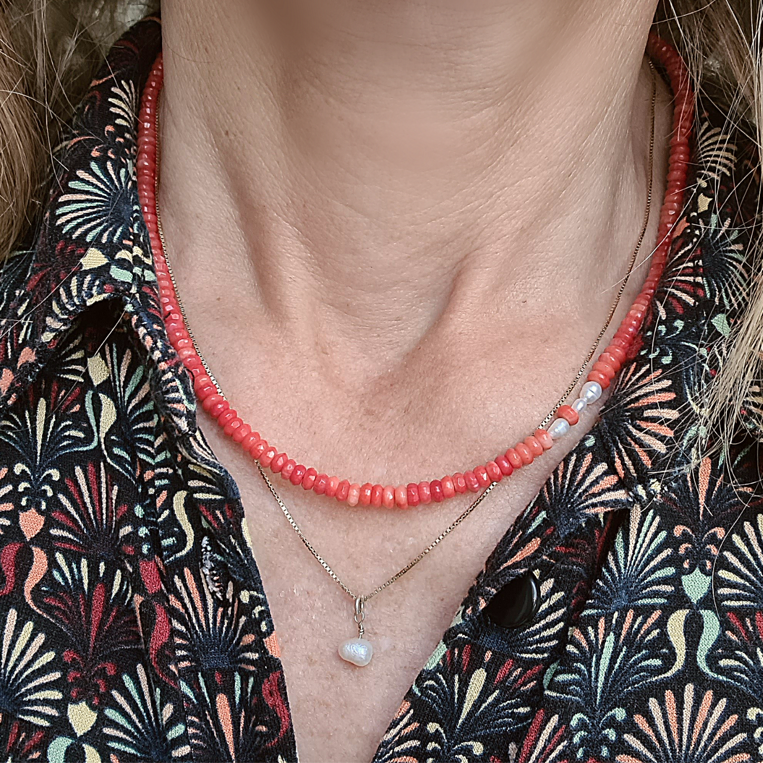 Ketting Happiness, koraal, parel