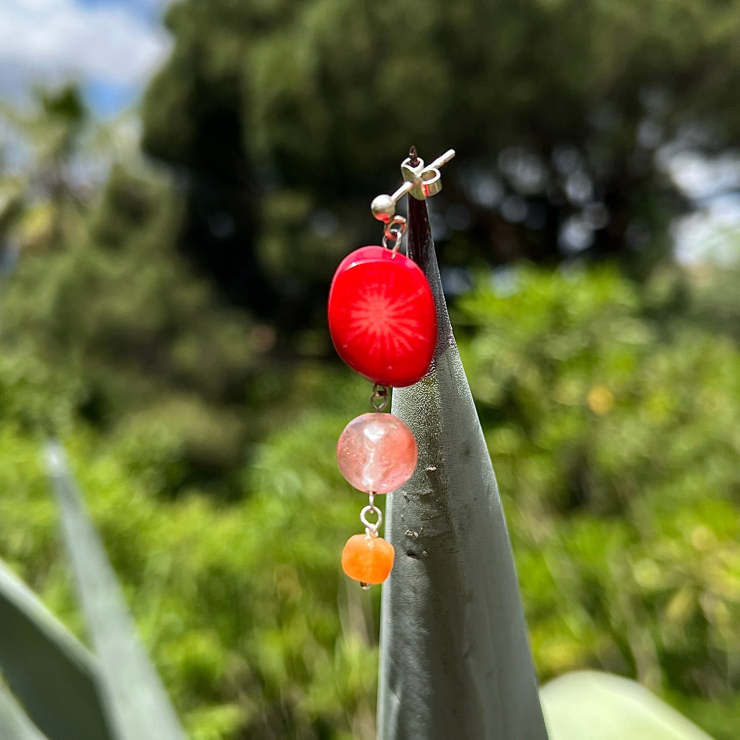 Oorbellen  Feelings, koraal, roze watermeloen toermalijn, calciet