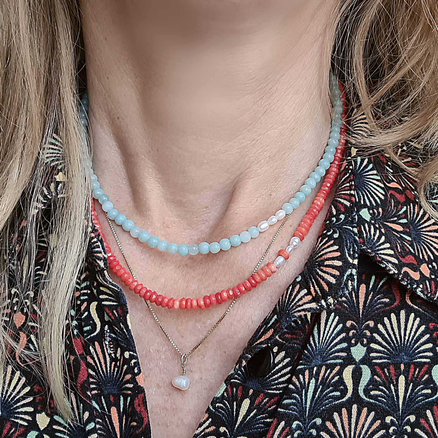 Ketting Together, amazoniet, parel