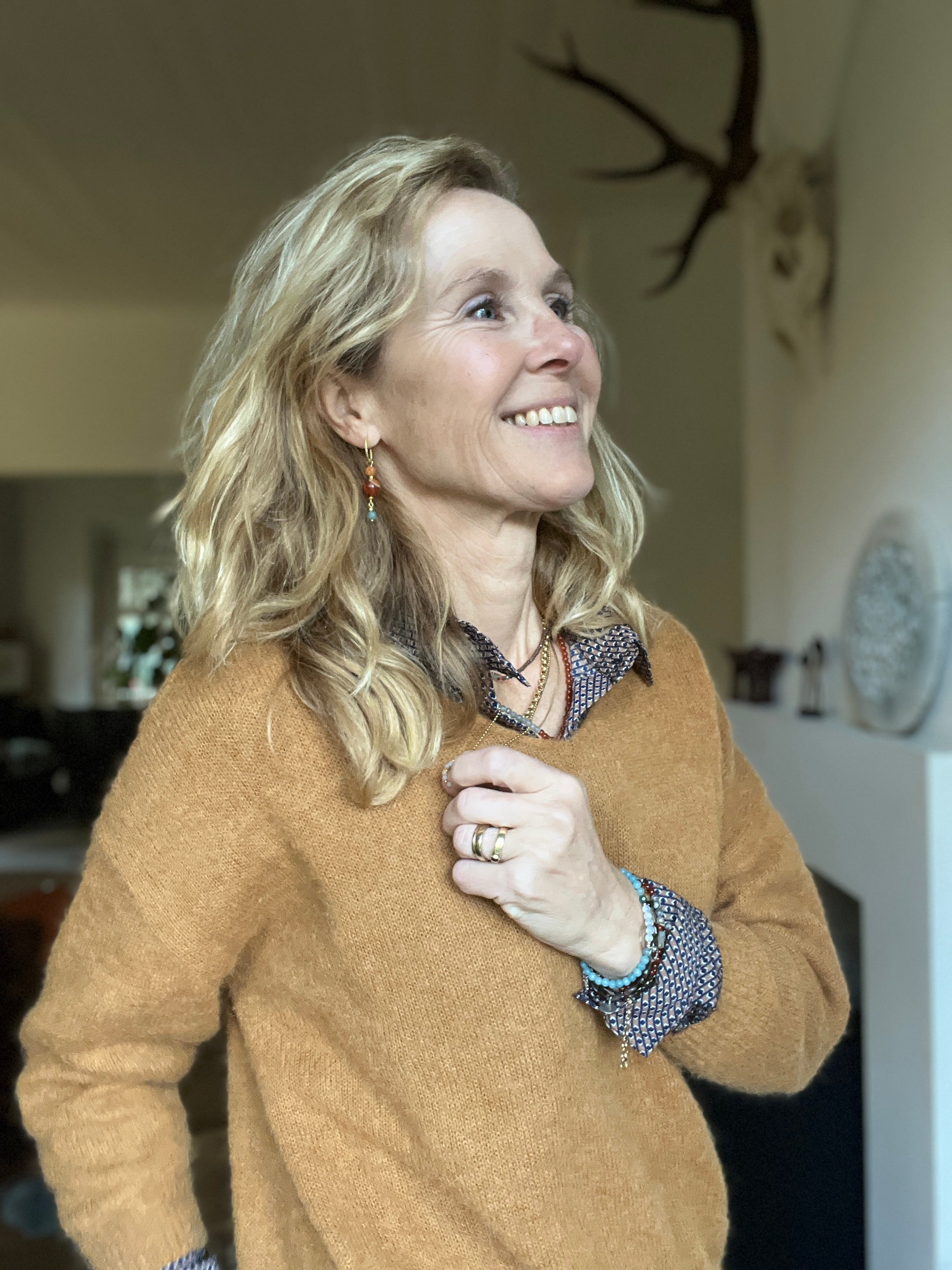 Oorbellen Bisous, carneool, blauwe toermalijn, calciet