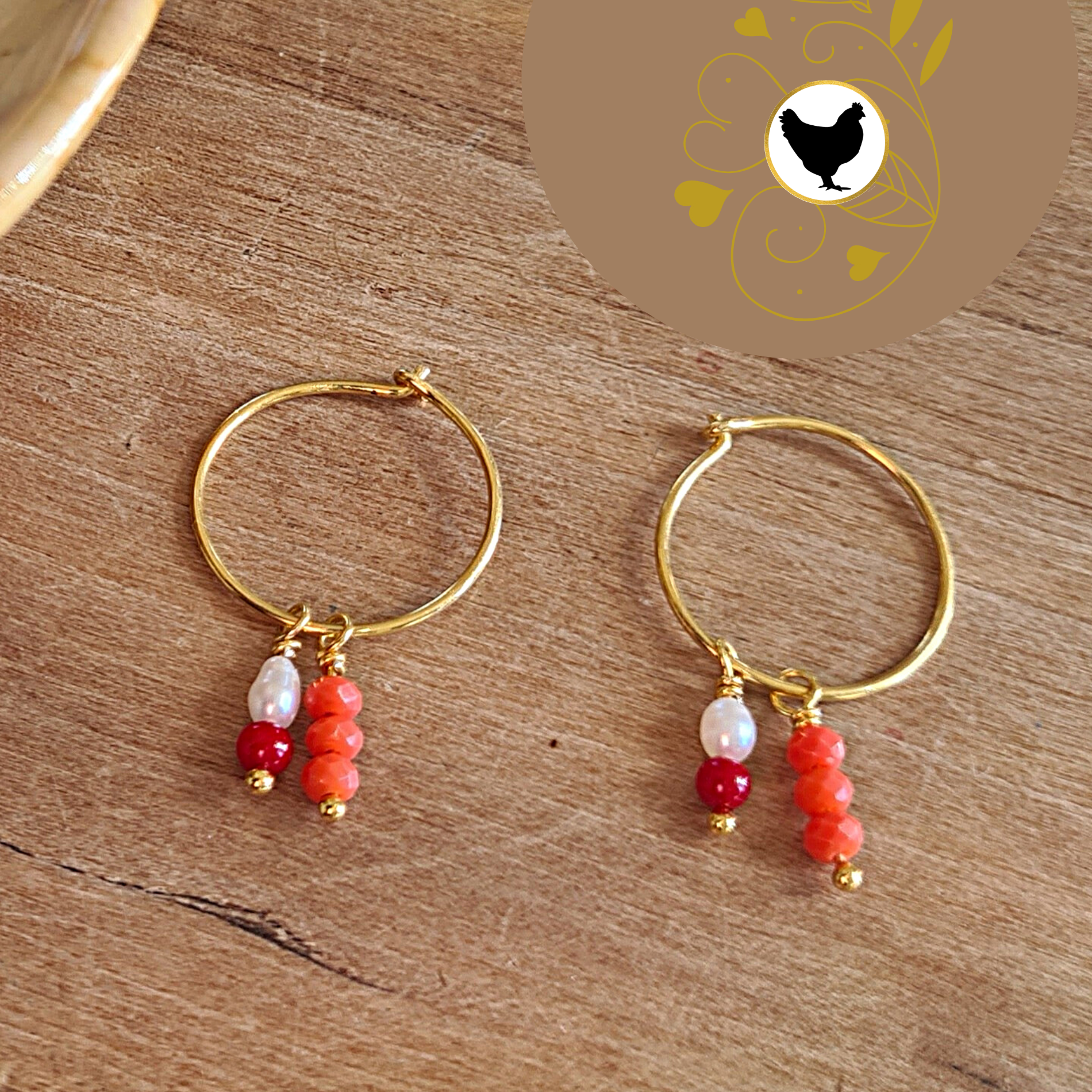 Oorbellen Love Sisters, parel, koraal