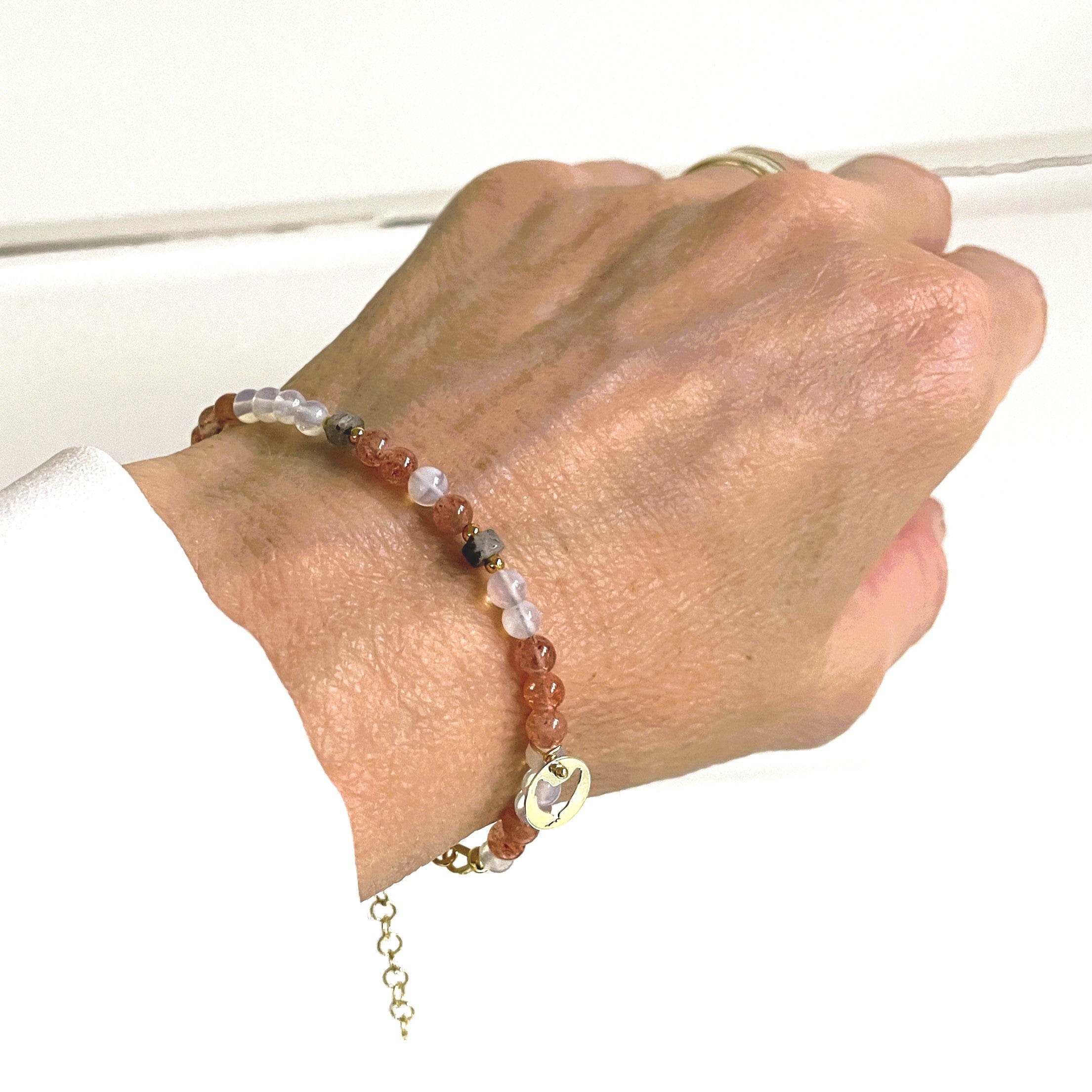 Armband Sun & Moon, zonnesteen, maansteen, labradoriet