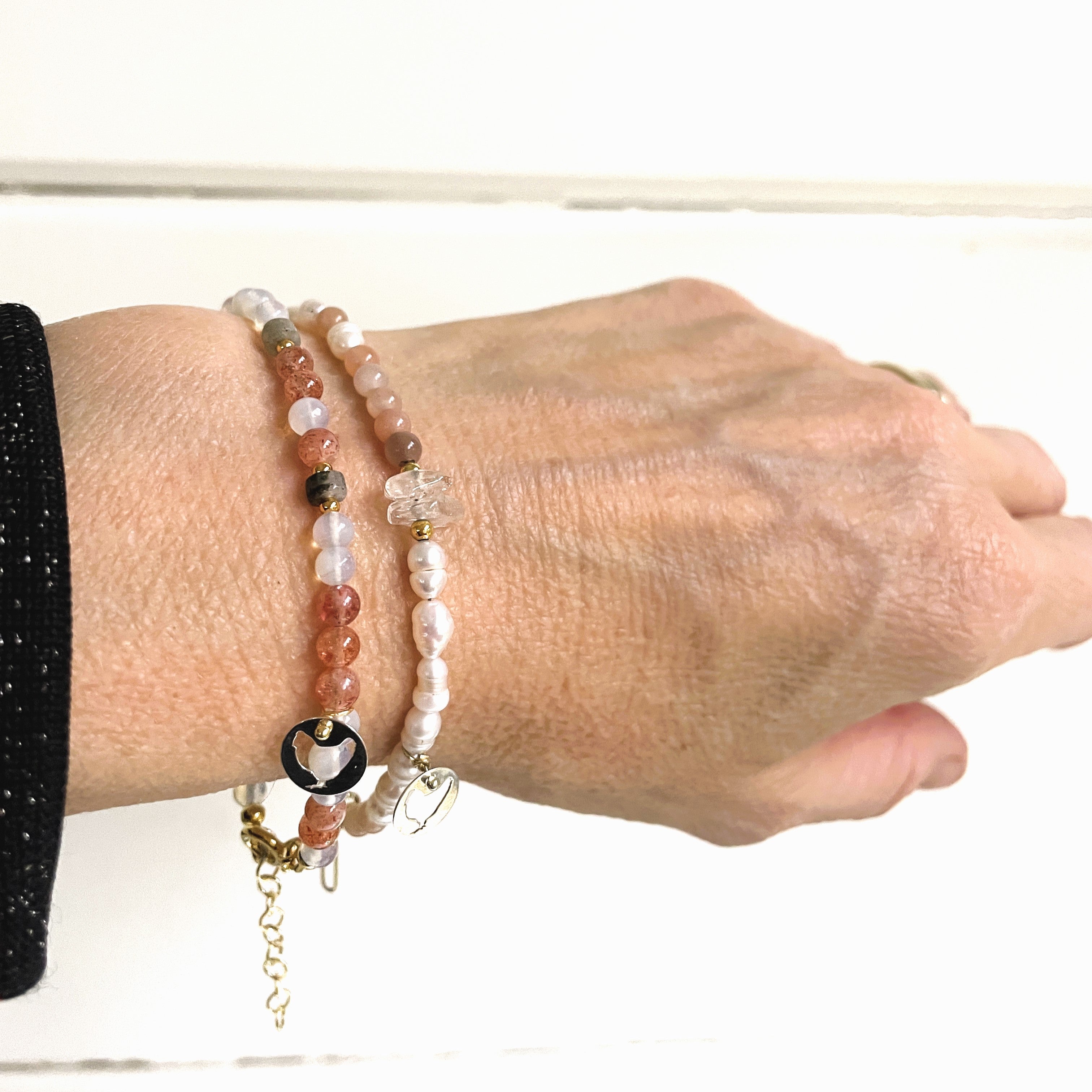 Armband Sun & Moon, zonnesteen, maansteen, labradoriet