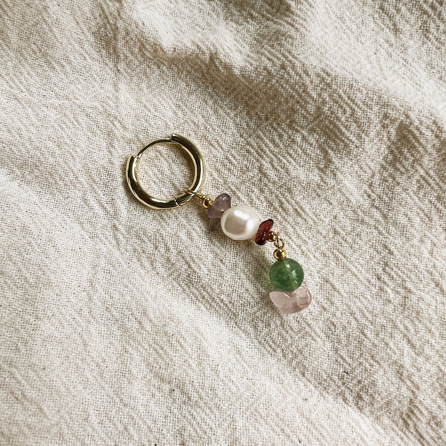 Oorbellen Paris, aventurijn, parel, amethist, granaat, rozekwarts