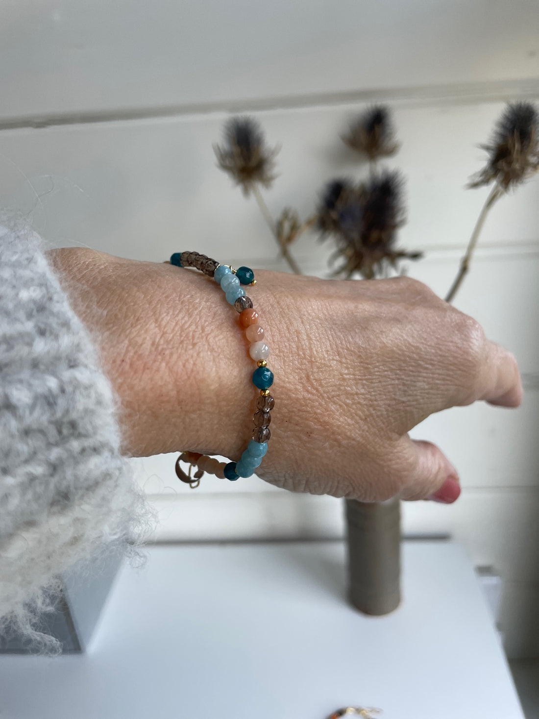 Armband Calmness, chalcedoon, rookkwarts, zonnesteen