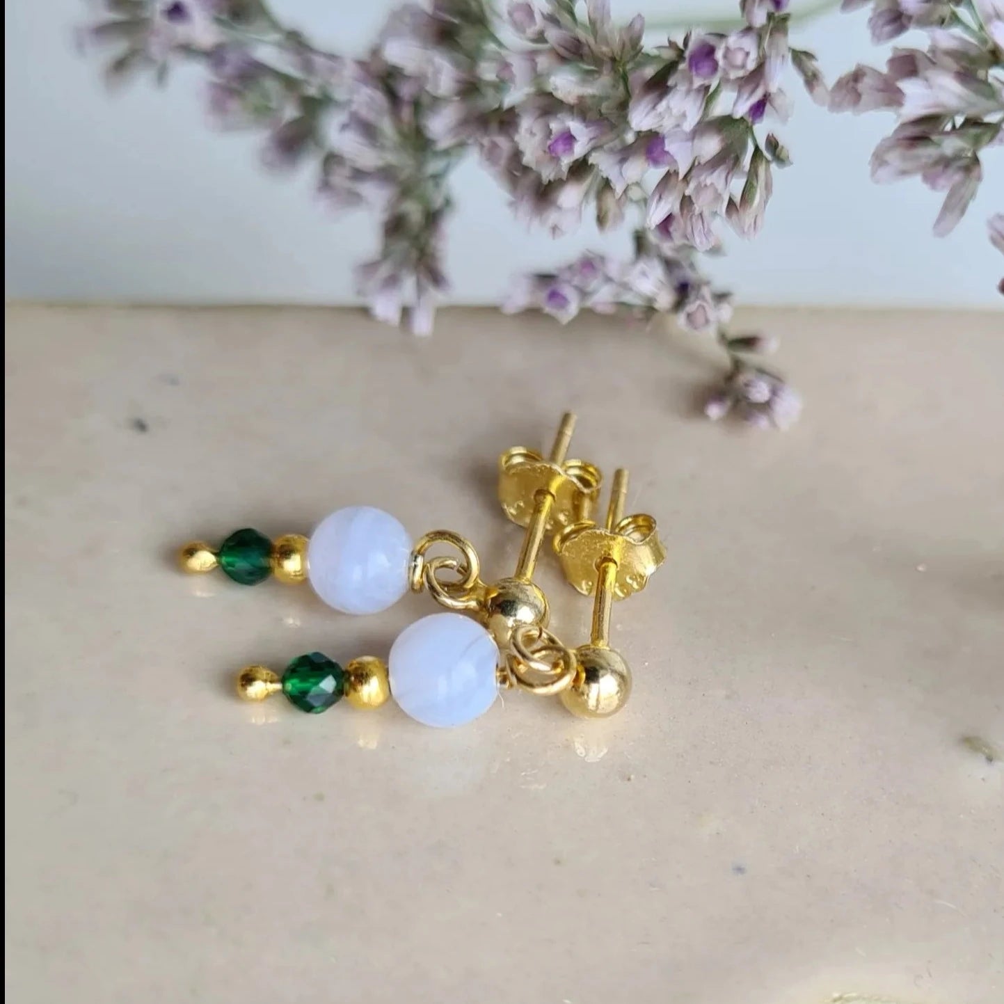 Oorbellen Summertime, blue lace agaat / chalcedoon, spinel