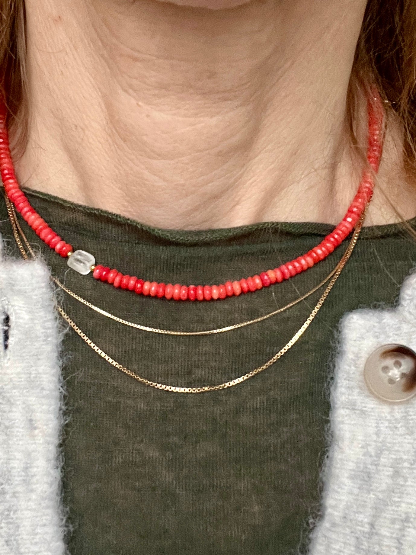 Ketting Bright Red, rood koraal, citrien