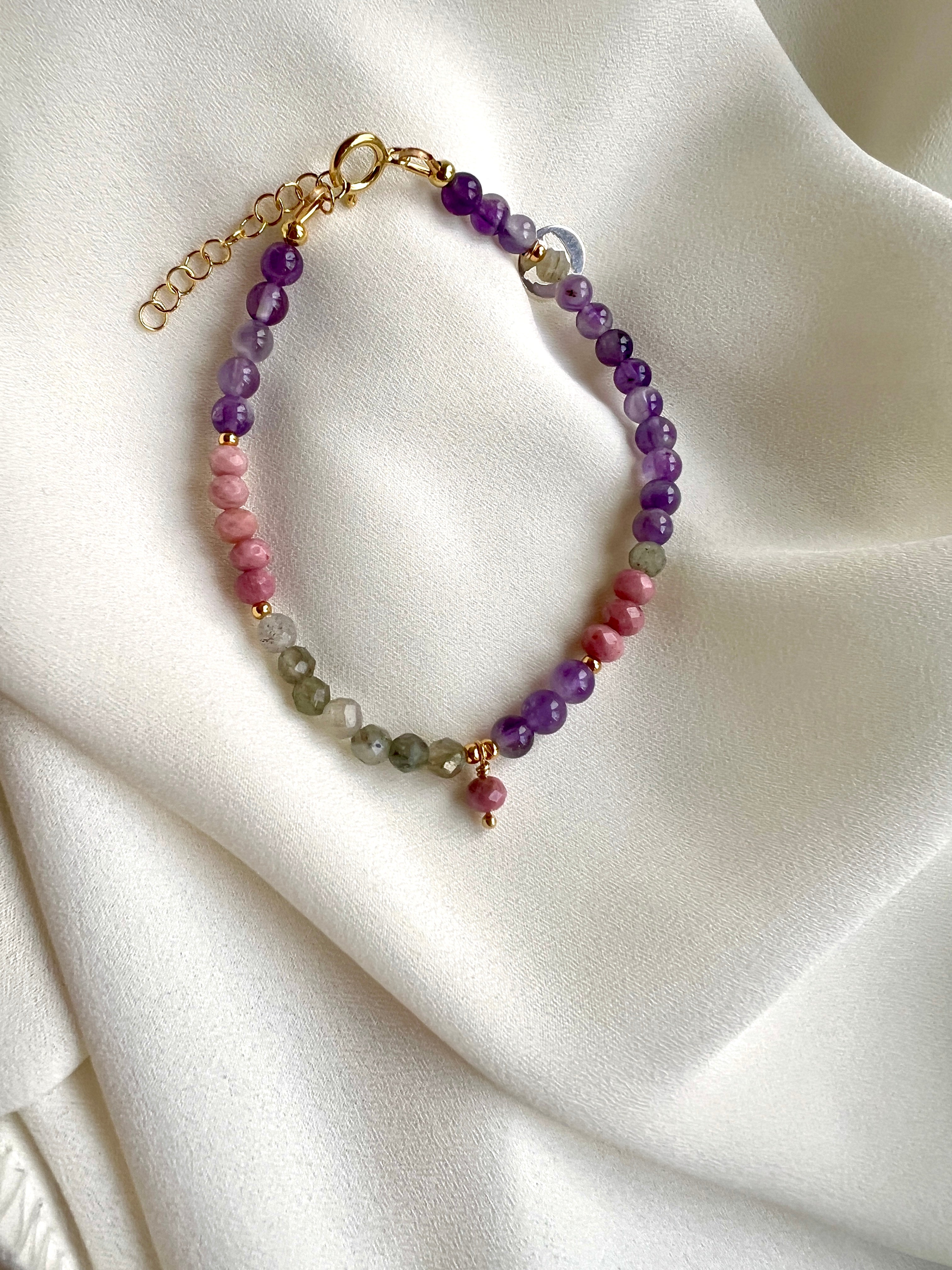 Armband Healing, rhodoniet, amethist, labradoriet