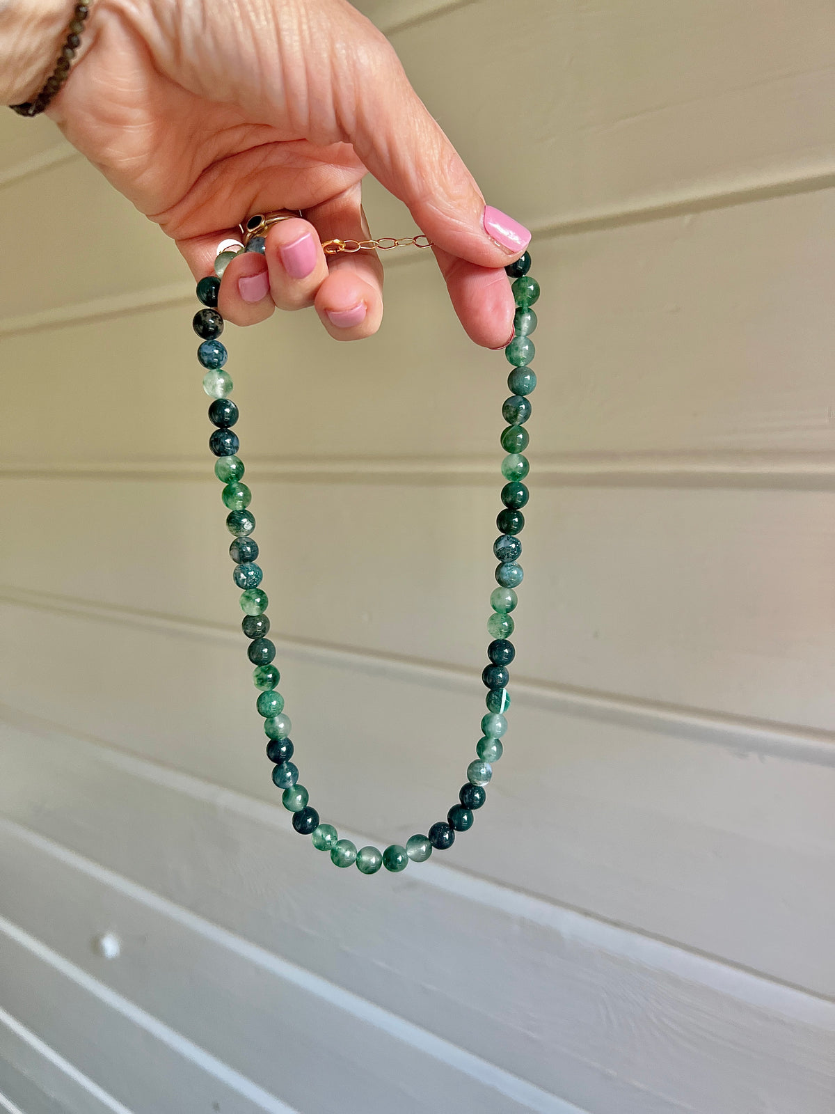 Ketting Reflection, groene agaat