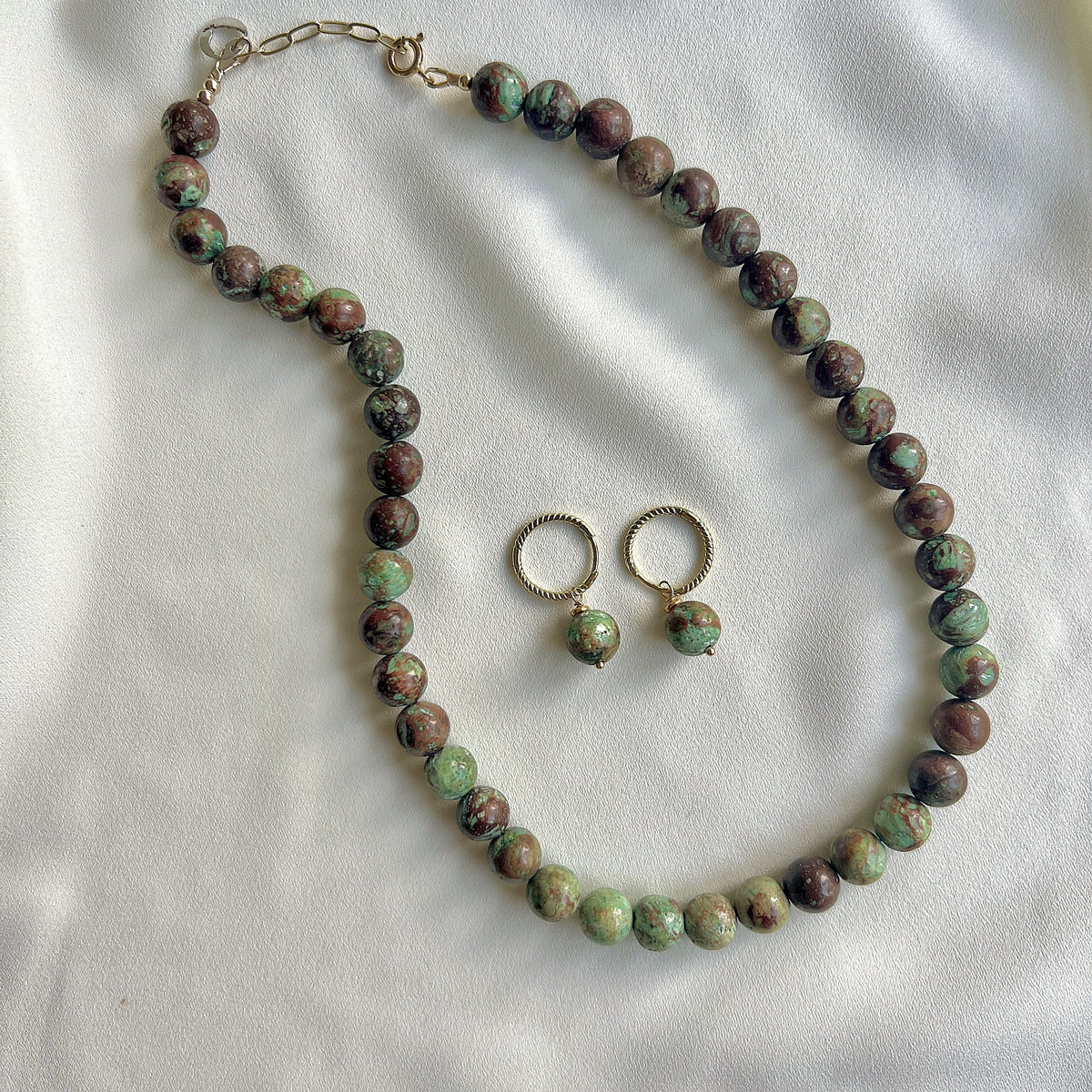 Set Green Touch, ketting&oorbellen groene chrysocolla