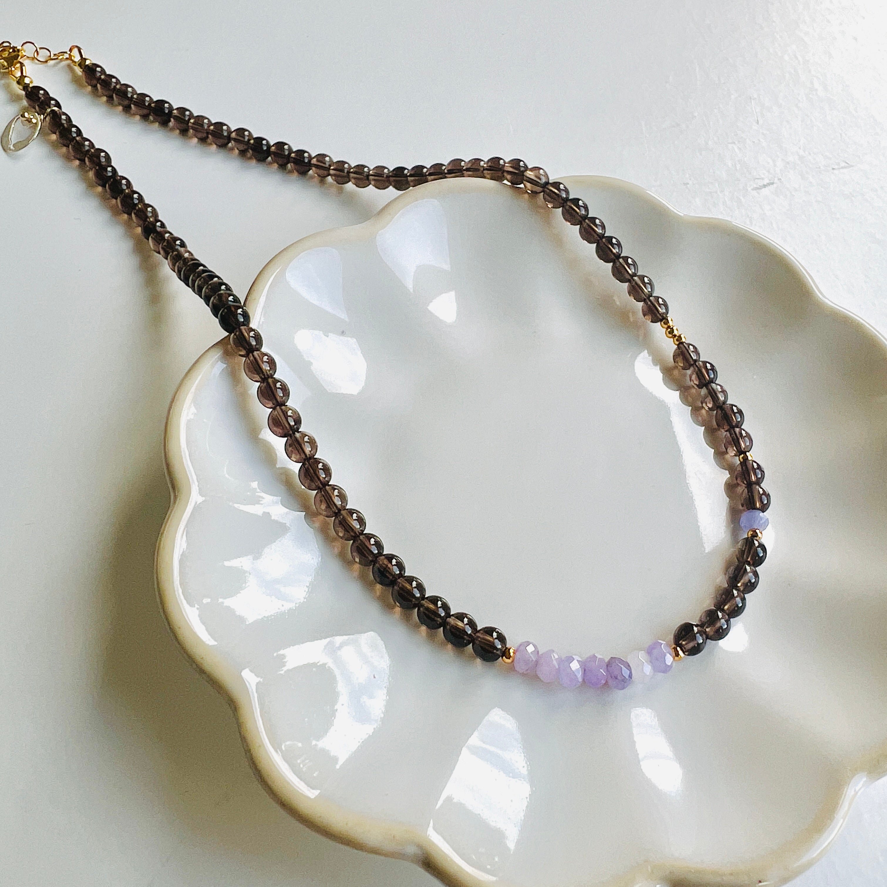 Ketting Ontspanning & Veerkracht, rookkwarts, lila jade