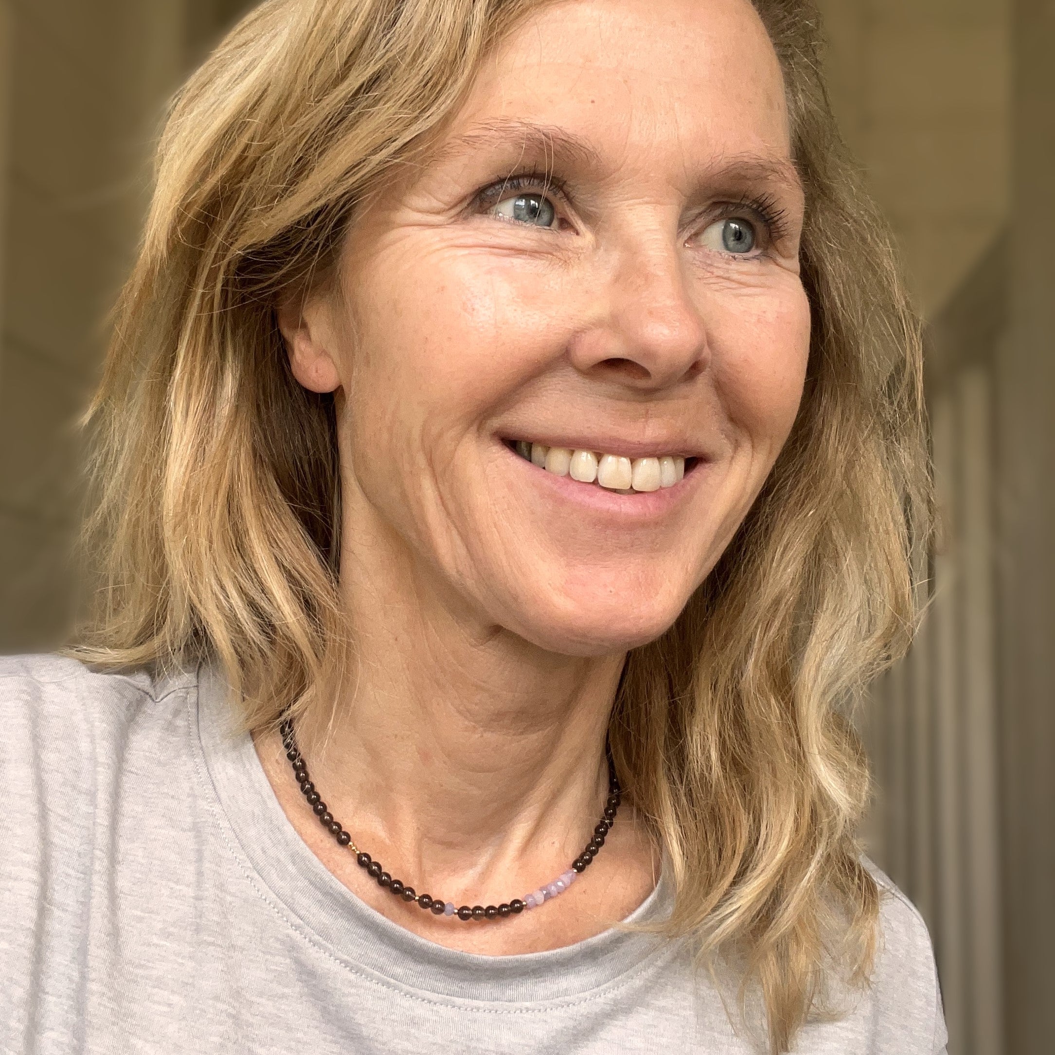 Ketting Ontspanning & Veerkracht, rookkwarts, lila jade