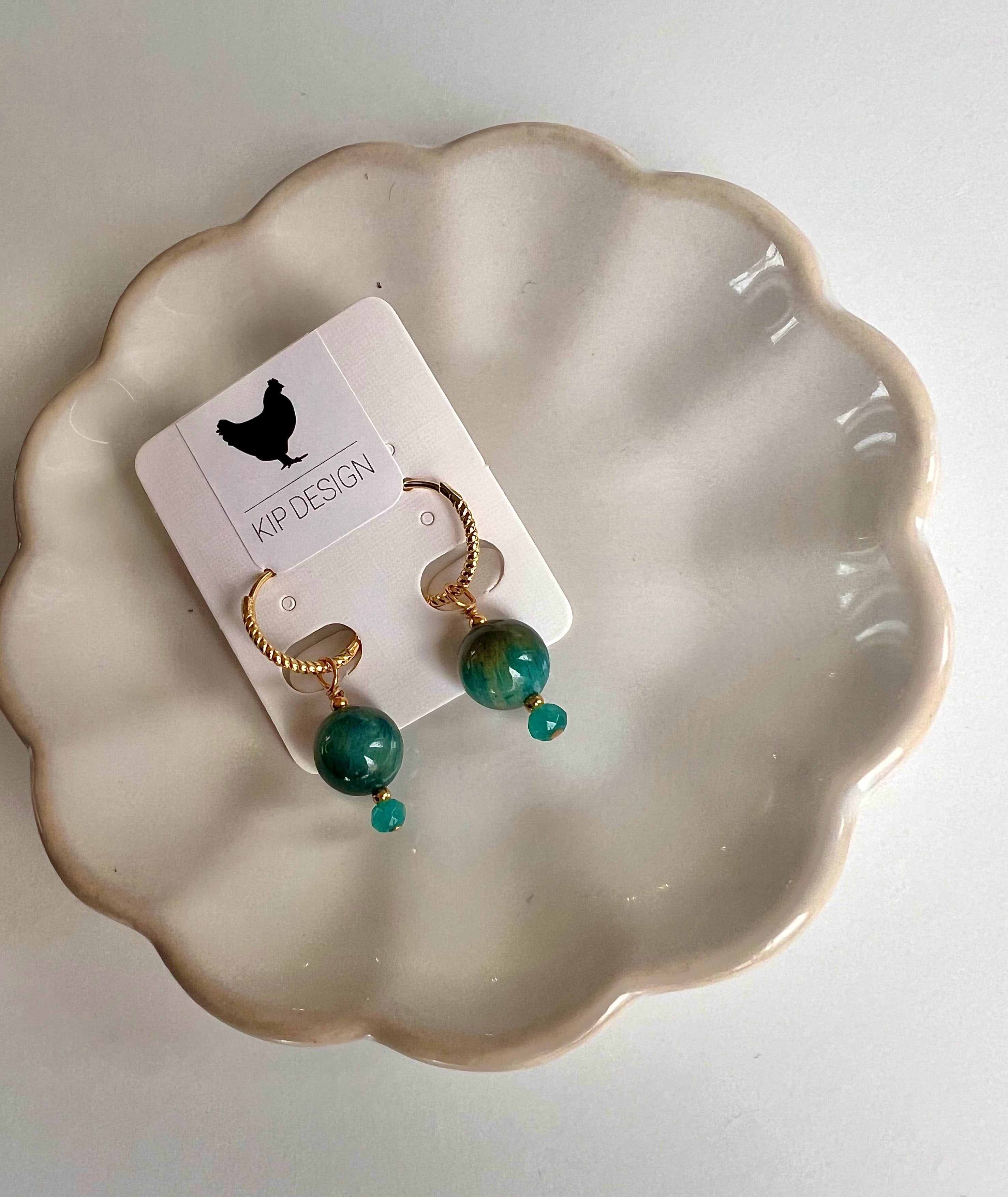 Oorbellen Blue Ocean, tijgeroog, jade