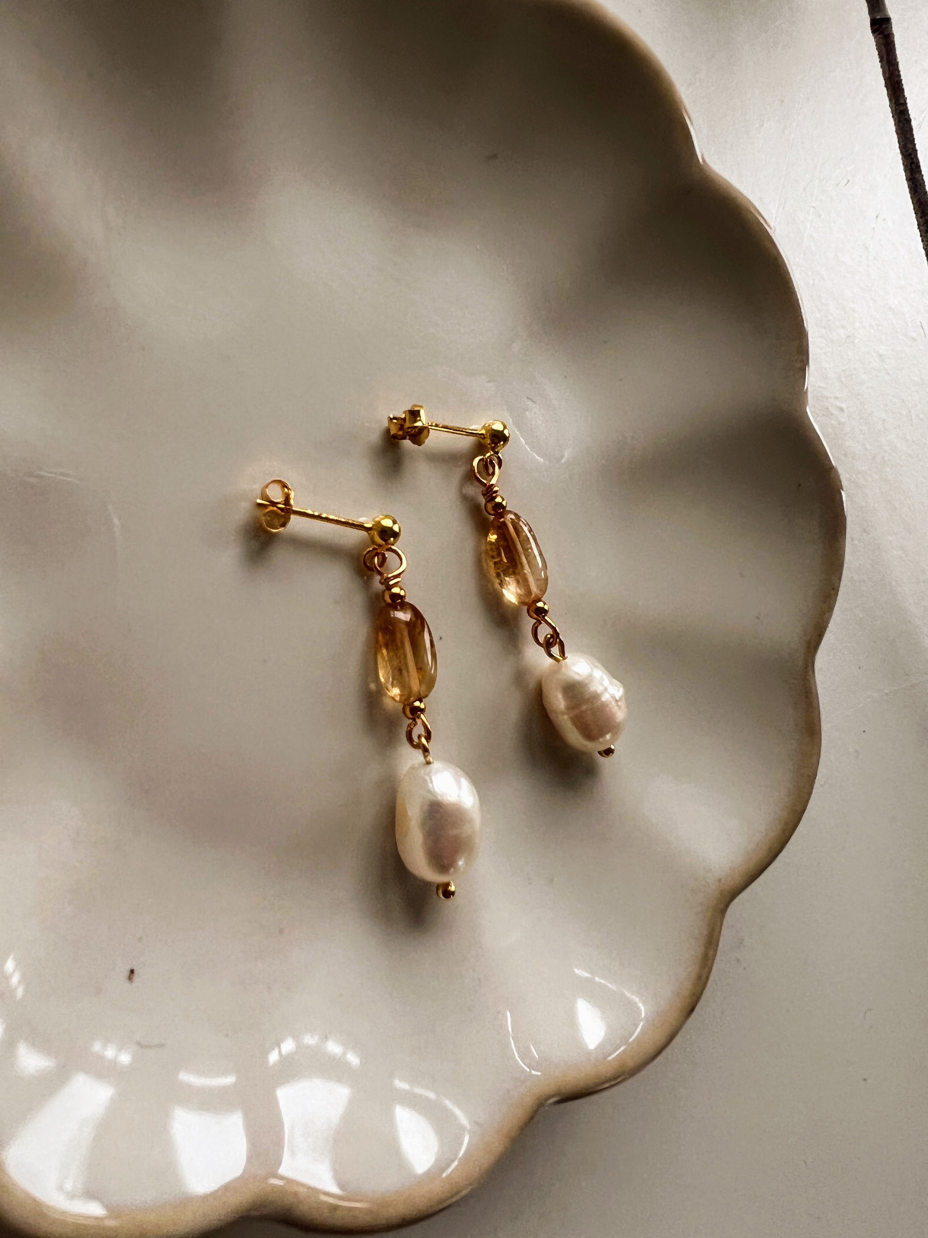 Oorbellen Little Angels, citrien, parel