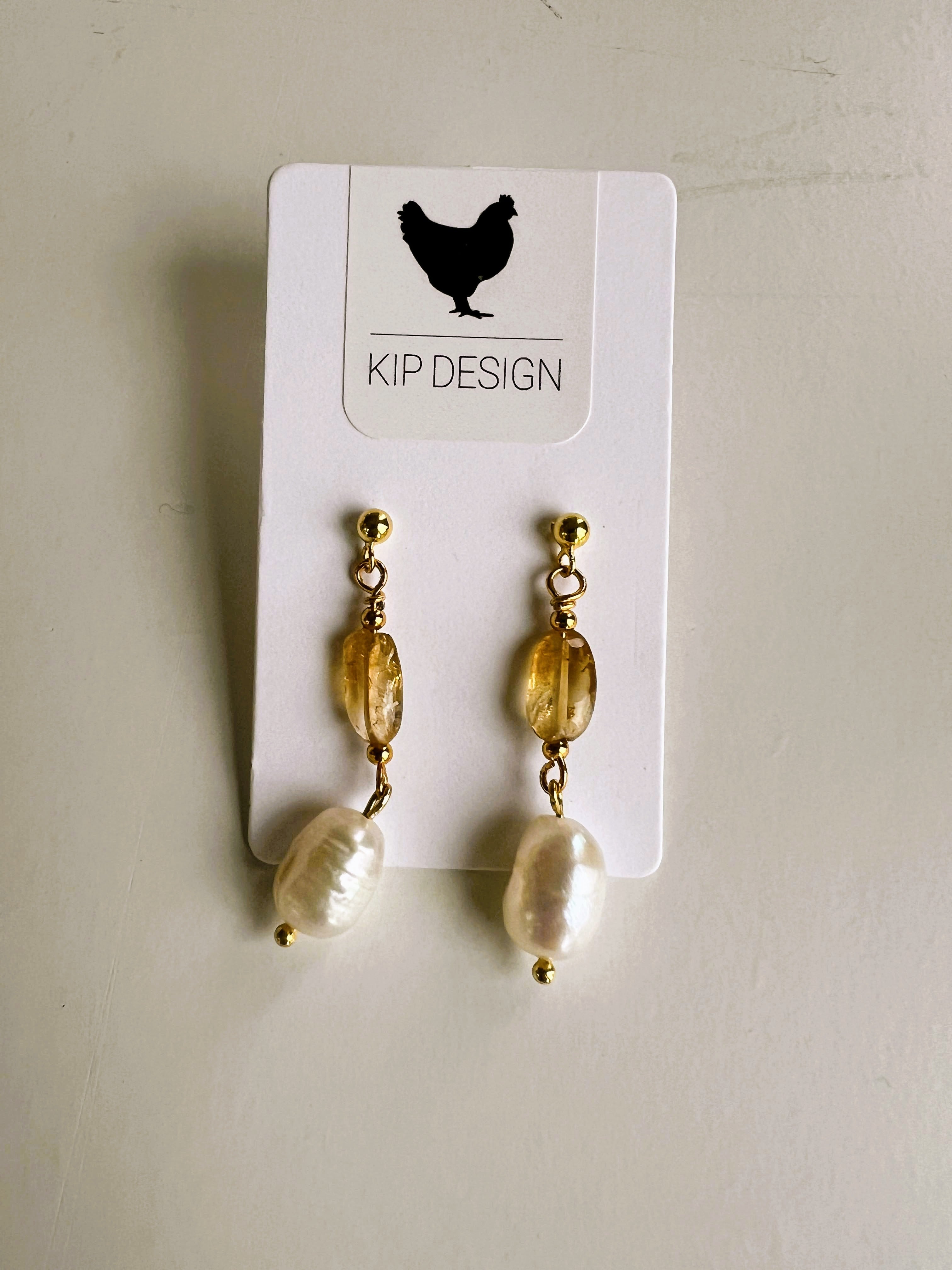 Oorbellen Little Angels, citrien, parel