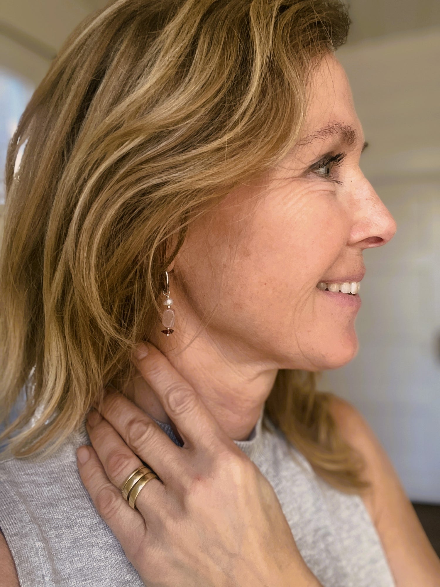 Oorbellen Soft Whisper, zonnesteen, granaat, parel