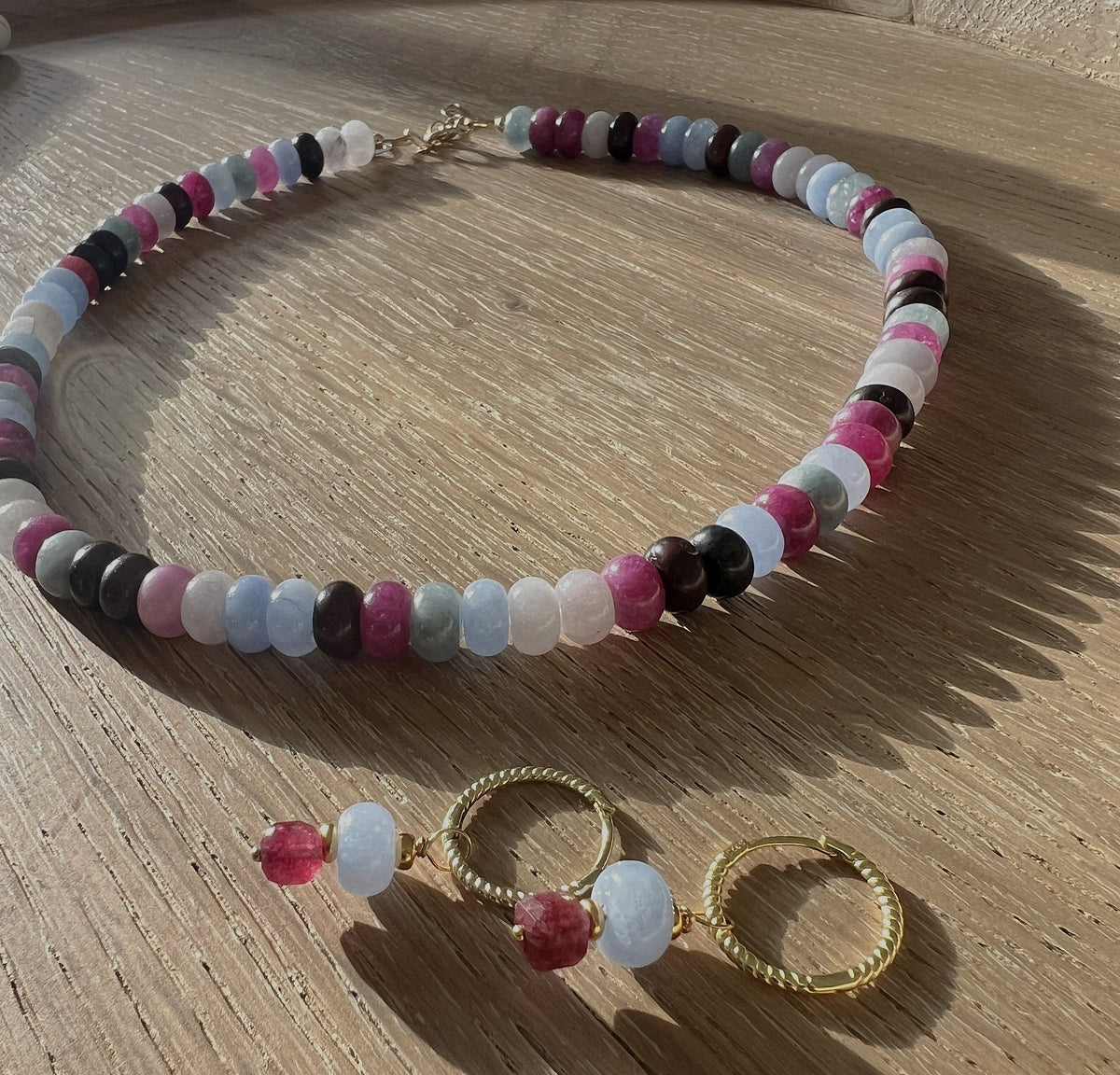Set Velvet, ketting&oorbellen toermalijn, agaat