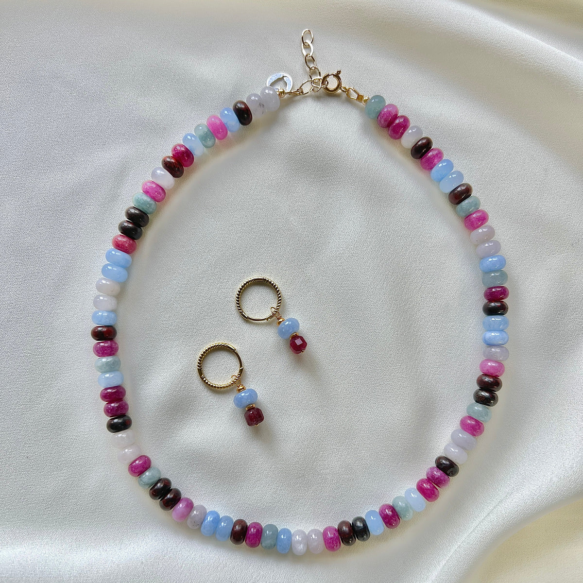 Set Velvet, ketting&oorbellen toermalijn, agaat