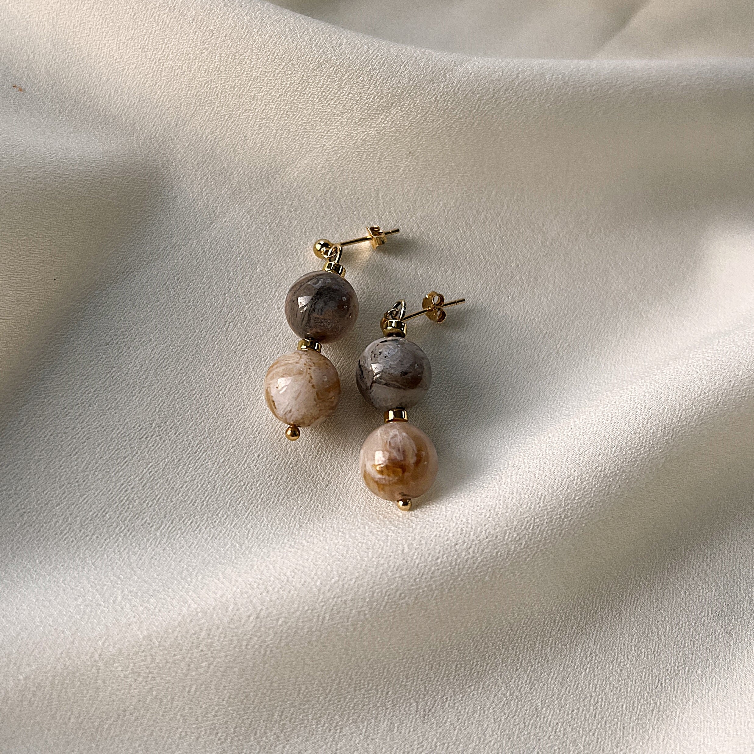 Oorbellen Earth Glow, beige-bruine agaat