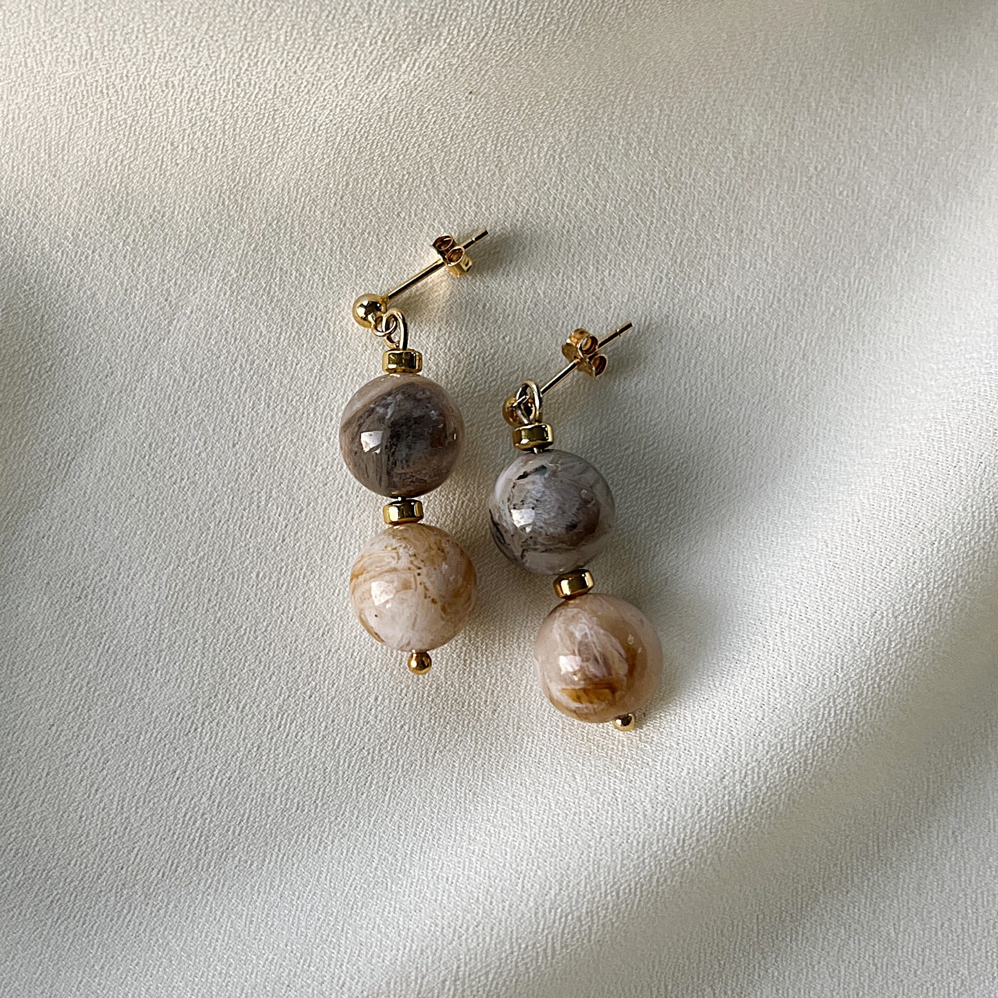 Oorbellen Earth Glow, beige-bruine agaat