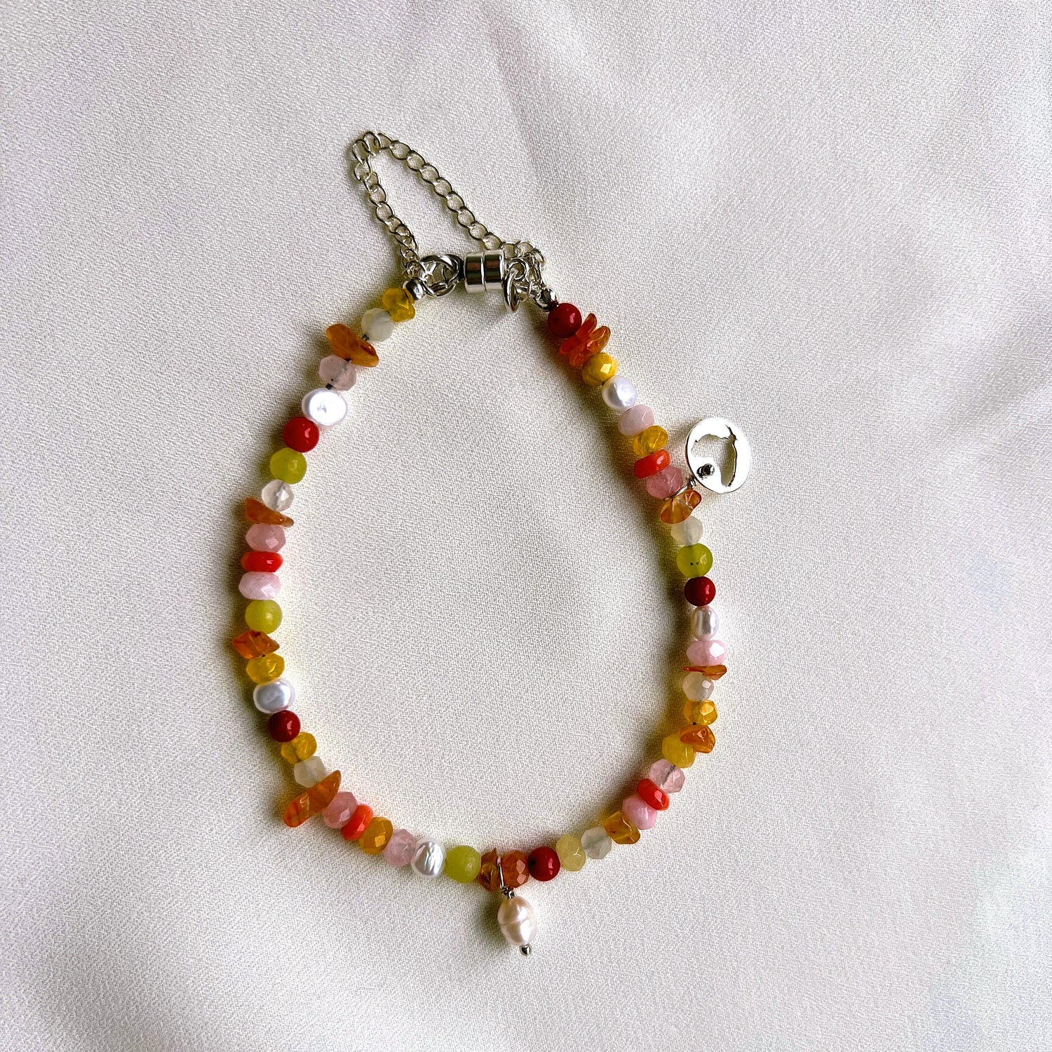 Armband Adventure, koraal, parel, rozekwarts, carneool, agaat