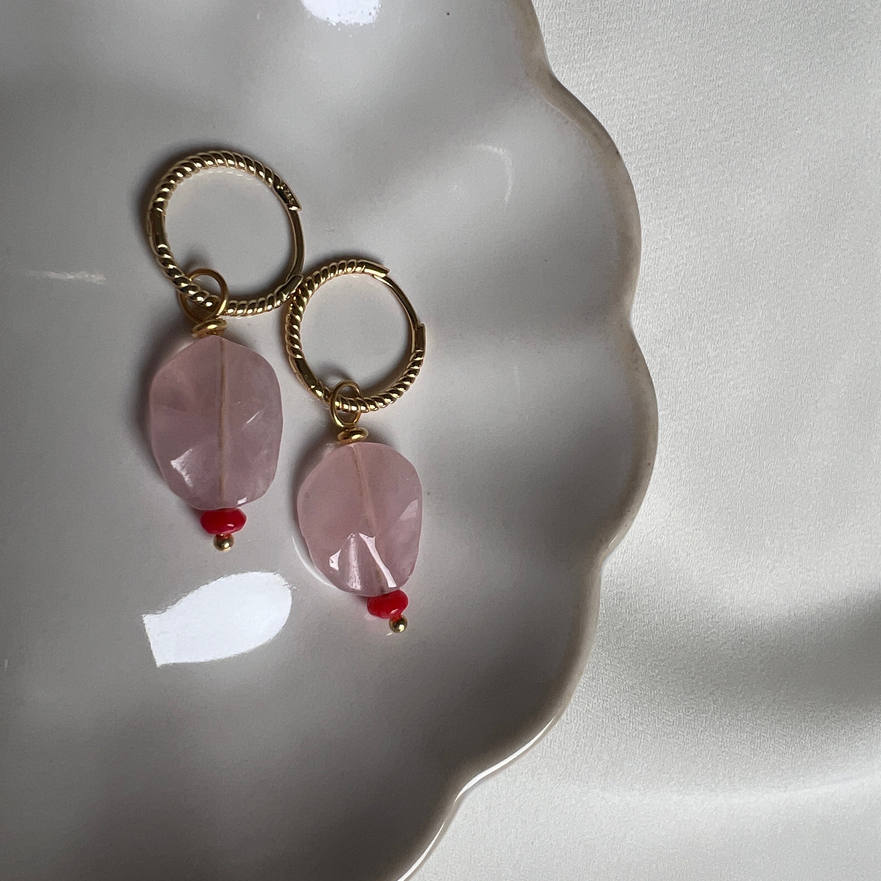 Oorbellen Breezes, rozekwarts, koraal