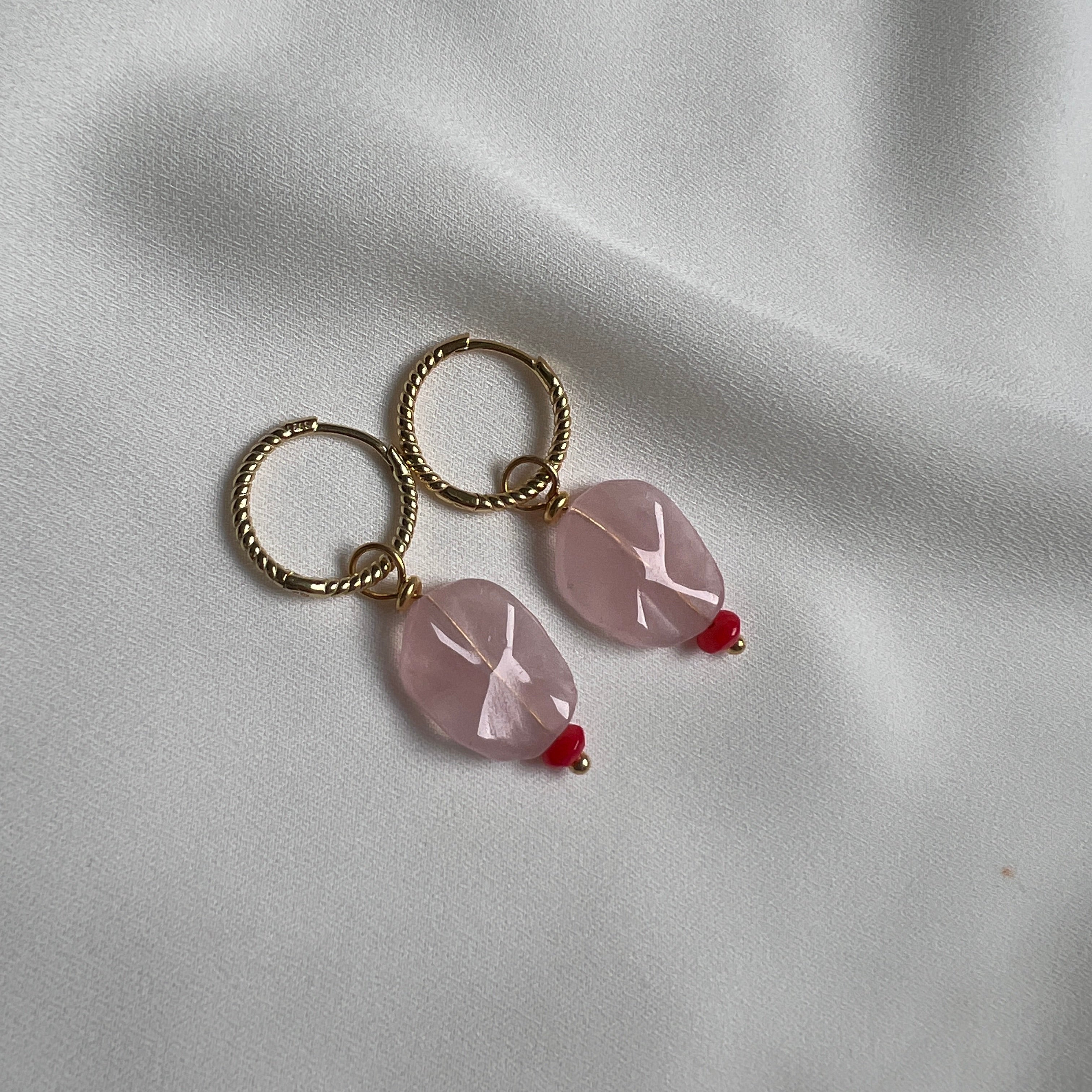 Oorbellen Breezes, rozekwarts, koraal