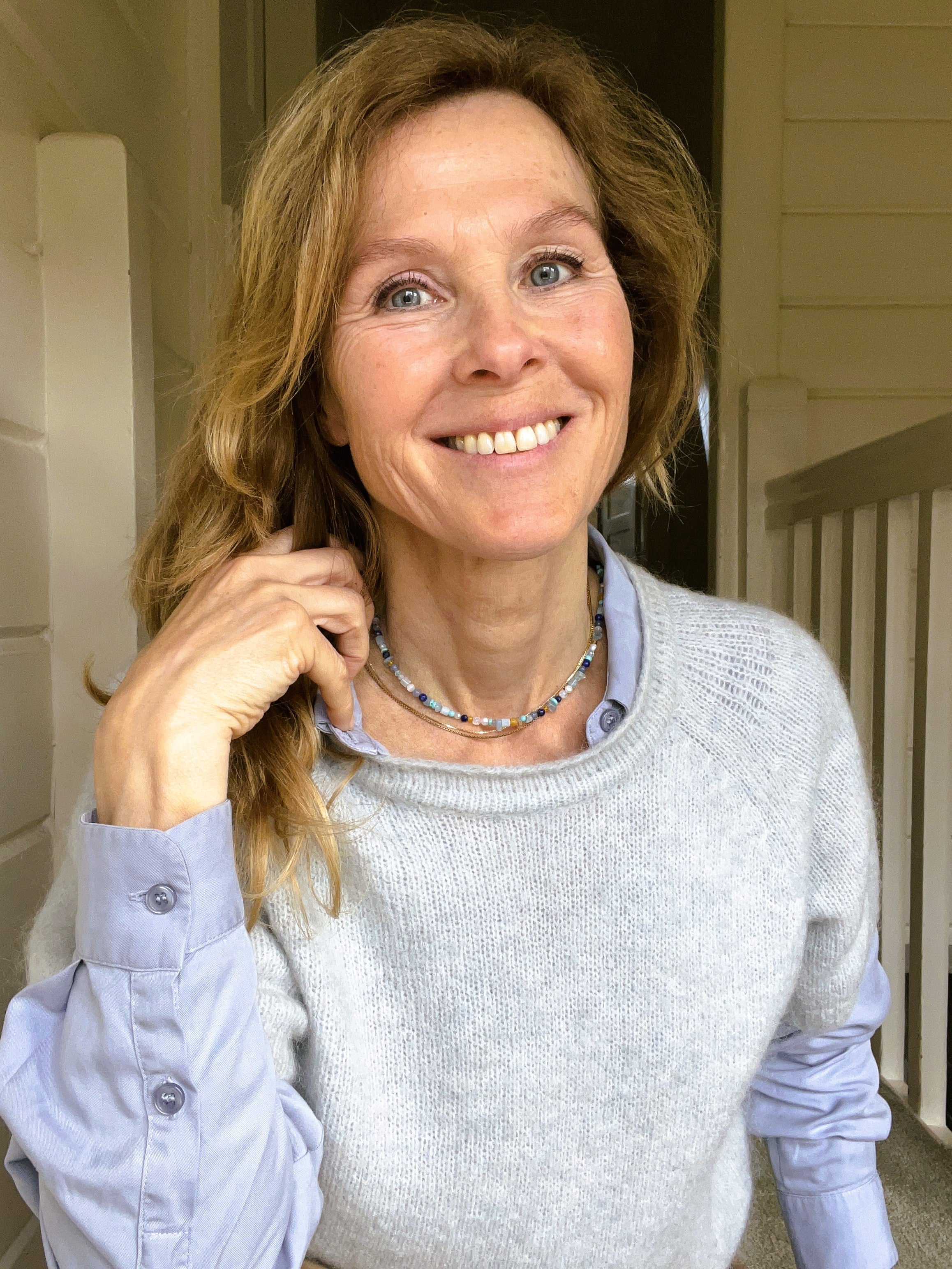 Ketting In Blue, aquamarijn, parel, lapis lazuli