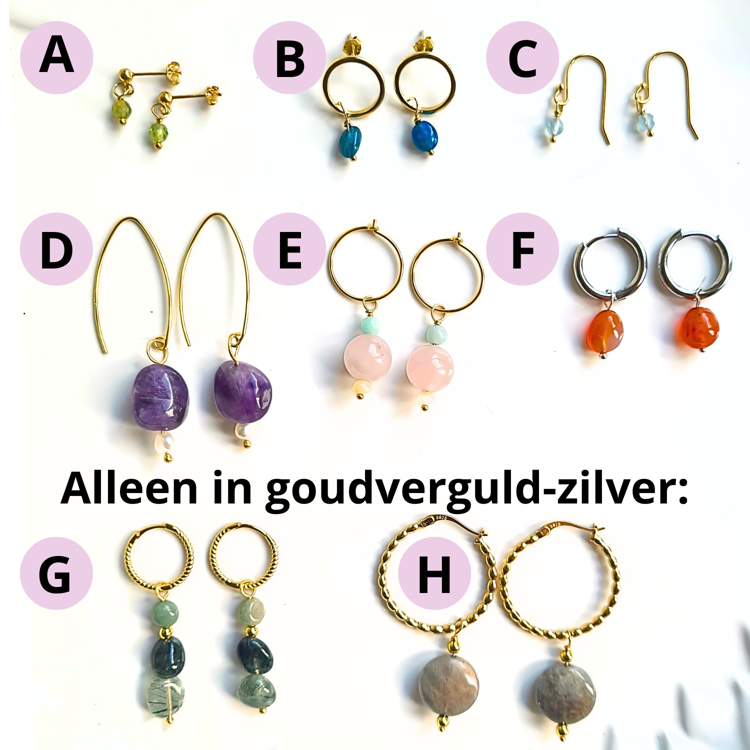 1 Oorbel Lilac Smile, carneool, lila jade, parel