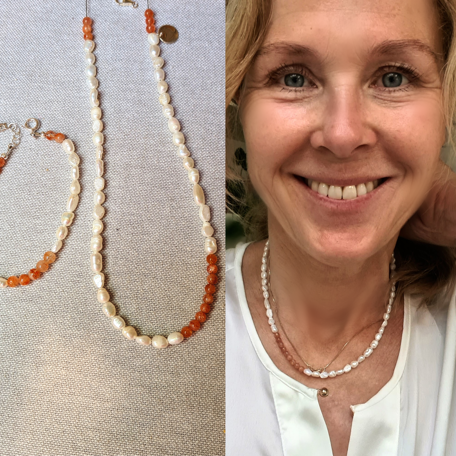 Ketting Sunny Pearl, parel, zonnesteen
