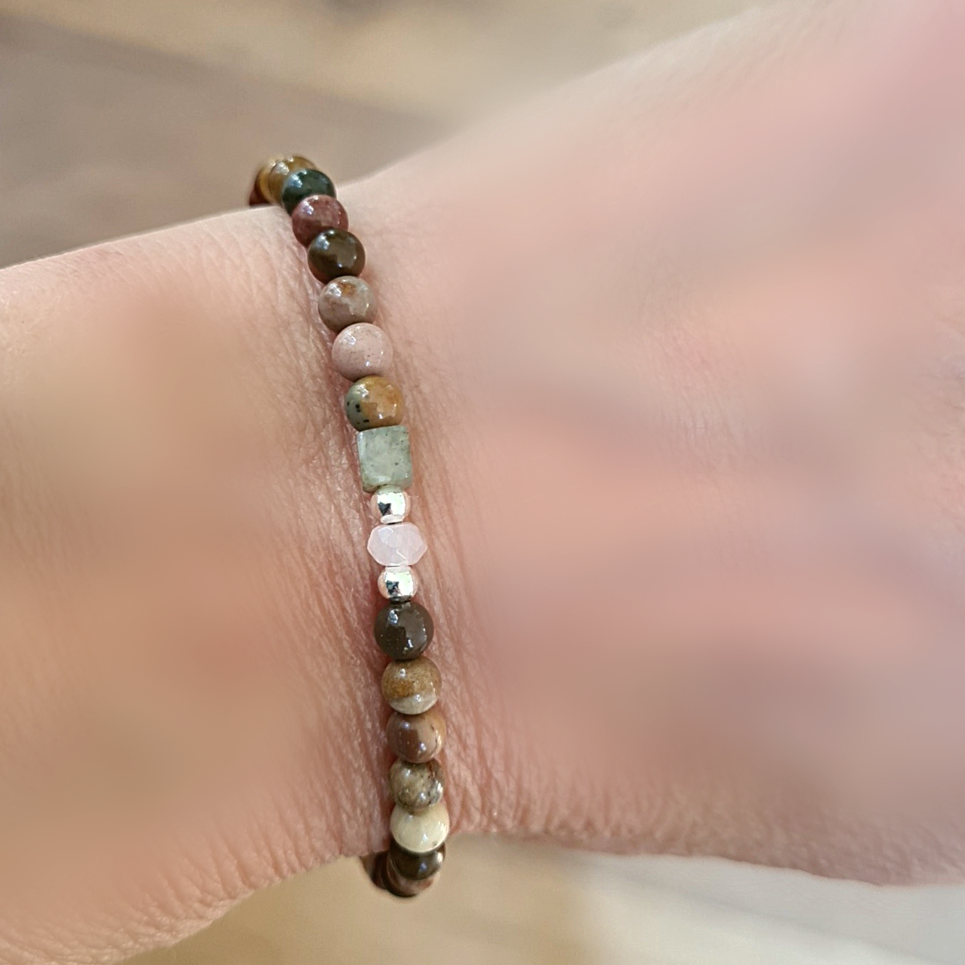 Armband Sandy Rocks, seastone jaspis, rozekwarts
