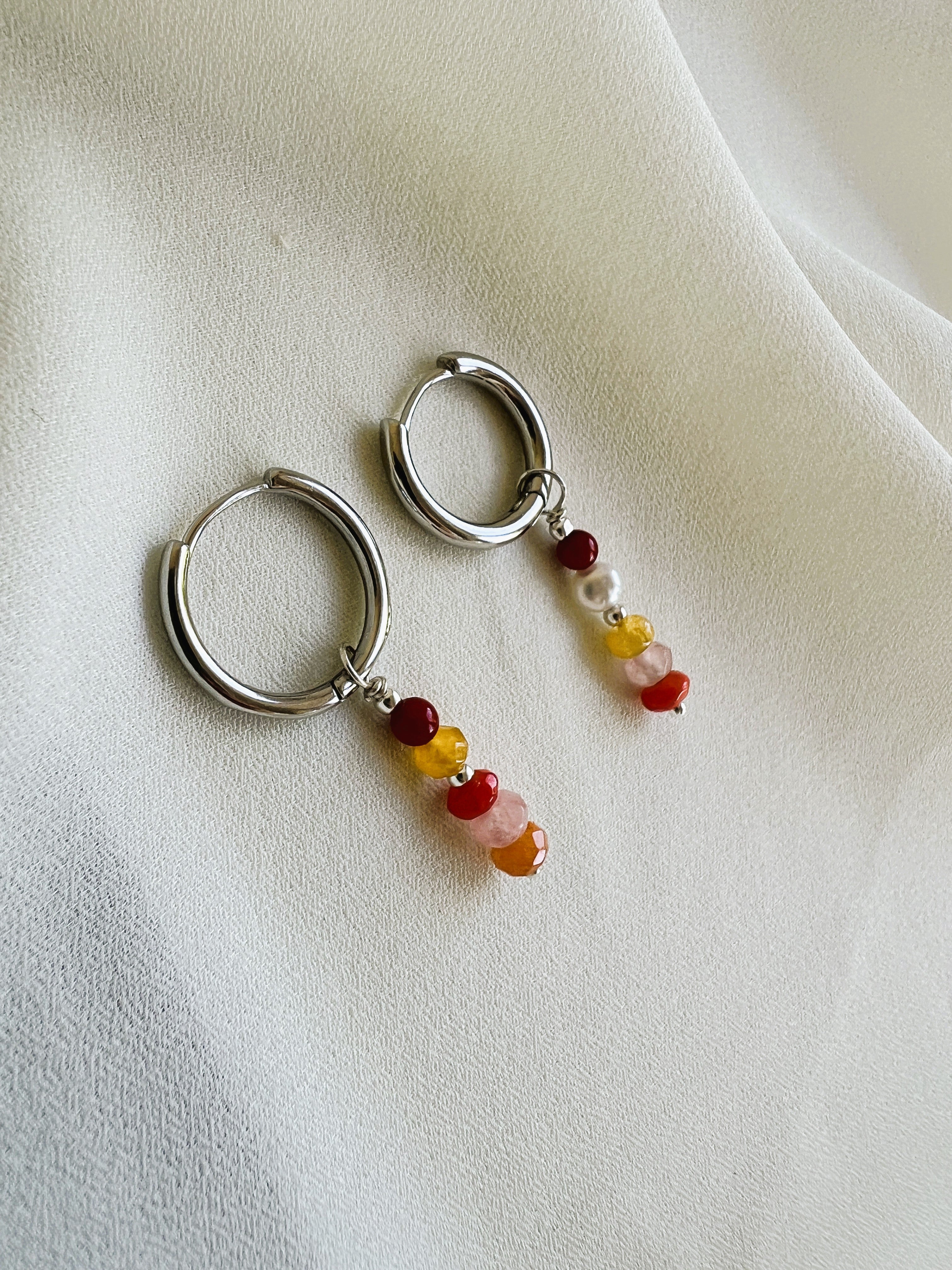 Oorbellen Adventure, koraal, parel, rozekwarts, carneool, agaat