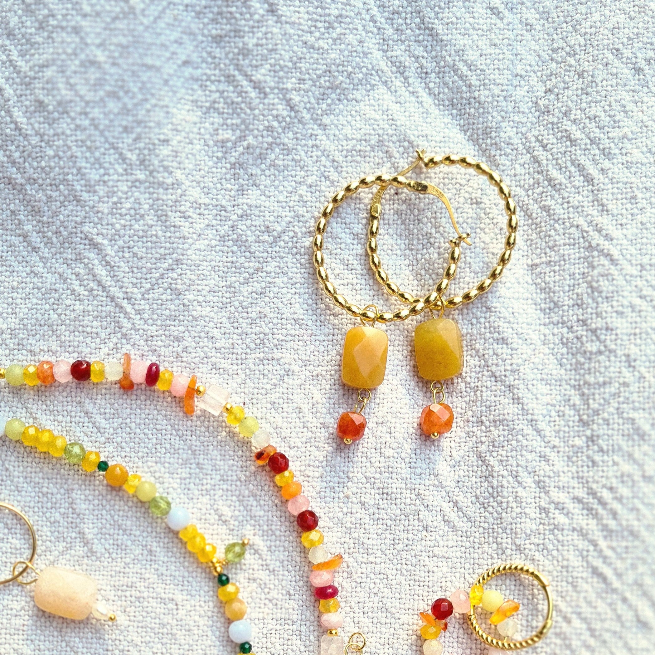 Oorbellen Sunrise, gele calciet en oranje calciet