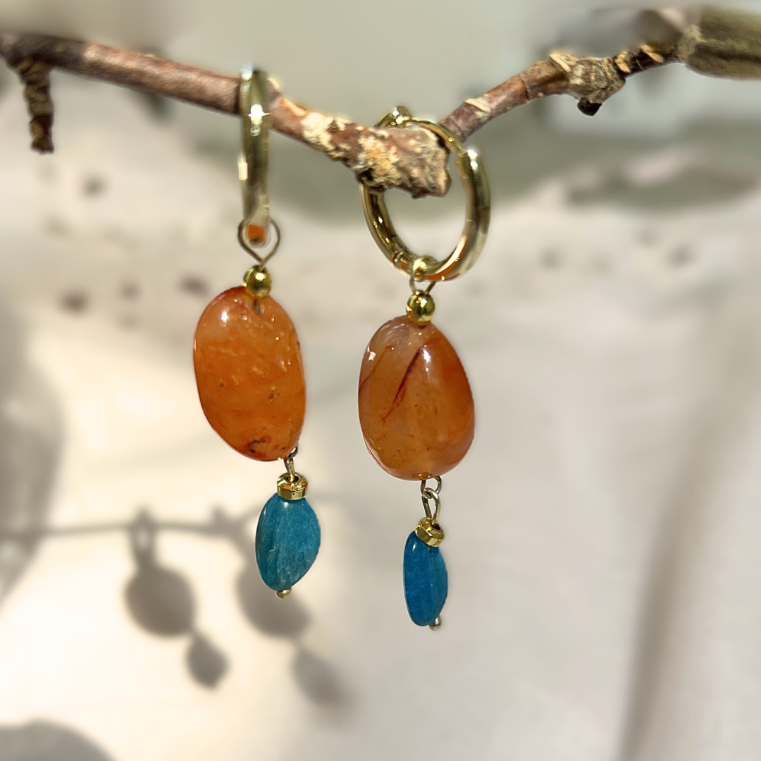 Oorbellen Amoureux, carneool, turquoise apatiet