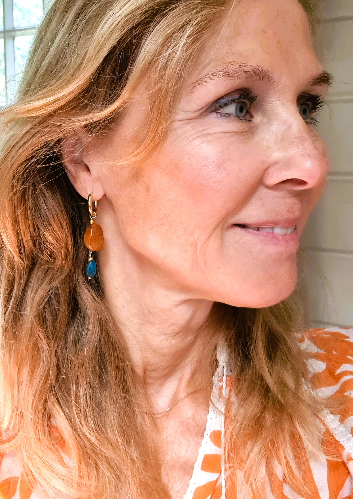 Oorbellen Amoureux, carneool, turquoise apatiet