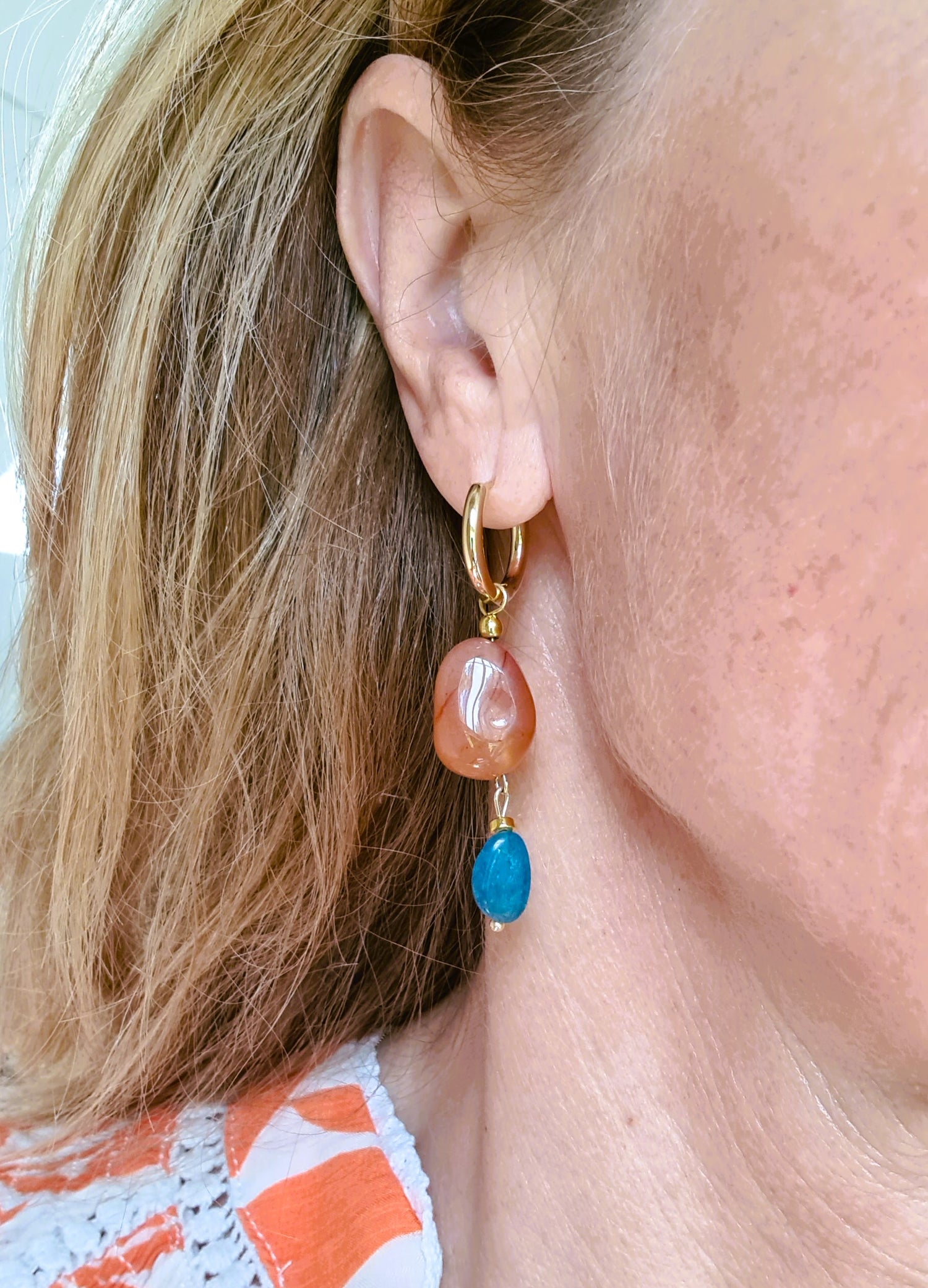 Oorbellen Amoureux, carneool, turquoise apatiet