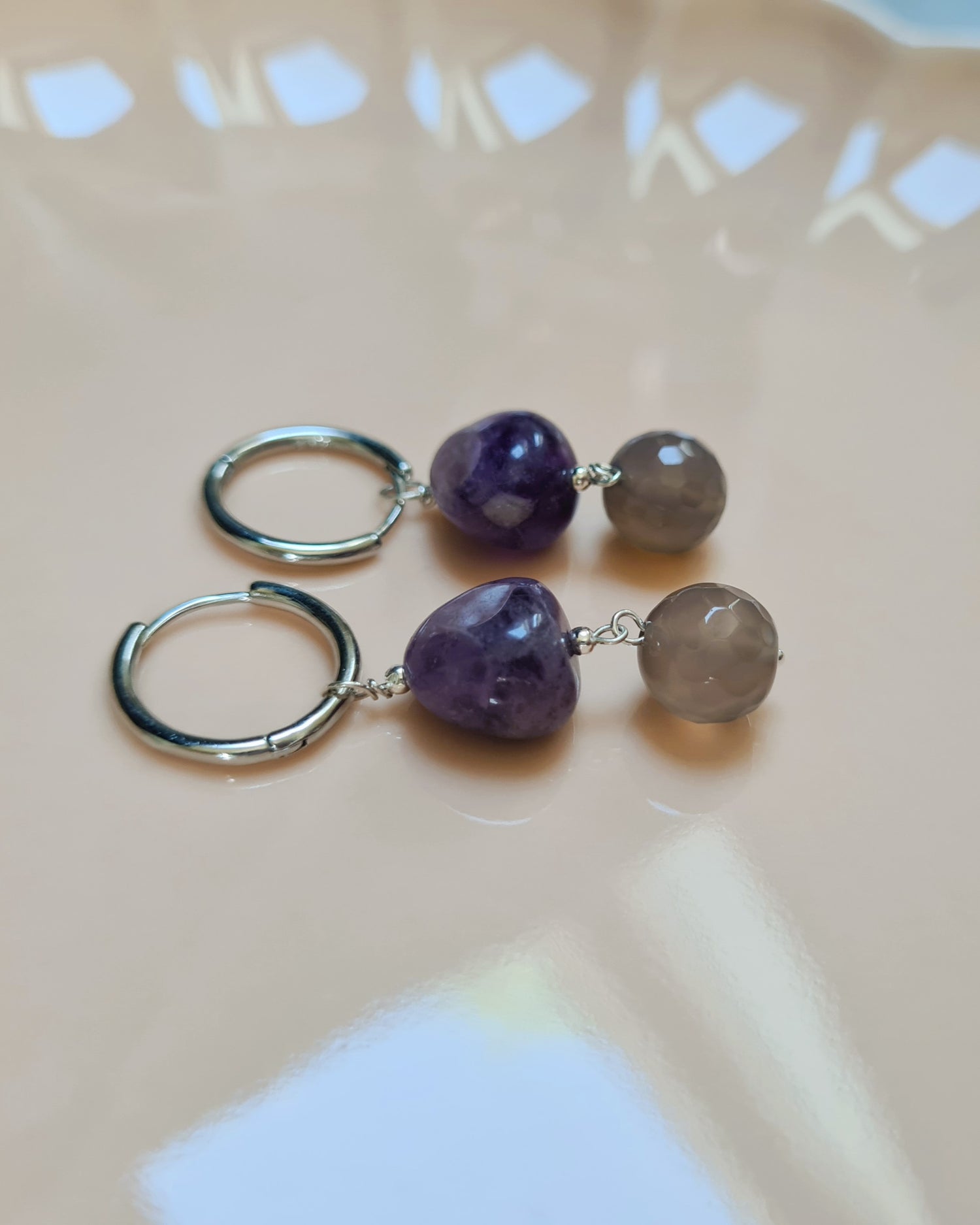 Oorbellen Amour Violet, lila amethist, agaat