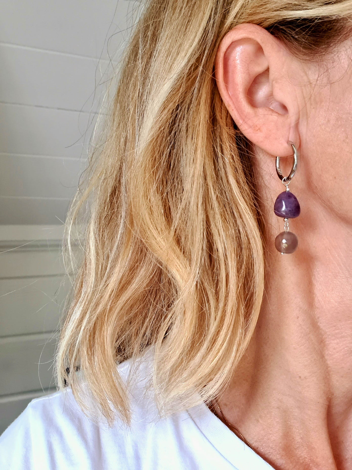 Oorbellen Amour Violet, lila amethist, agaat