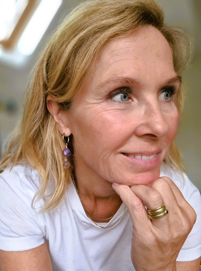 Oorbellen Amour Violet, lila amethist, agaat