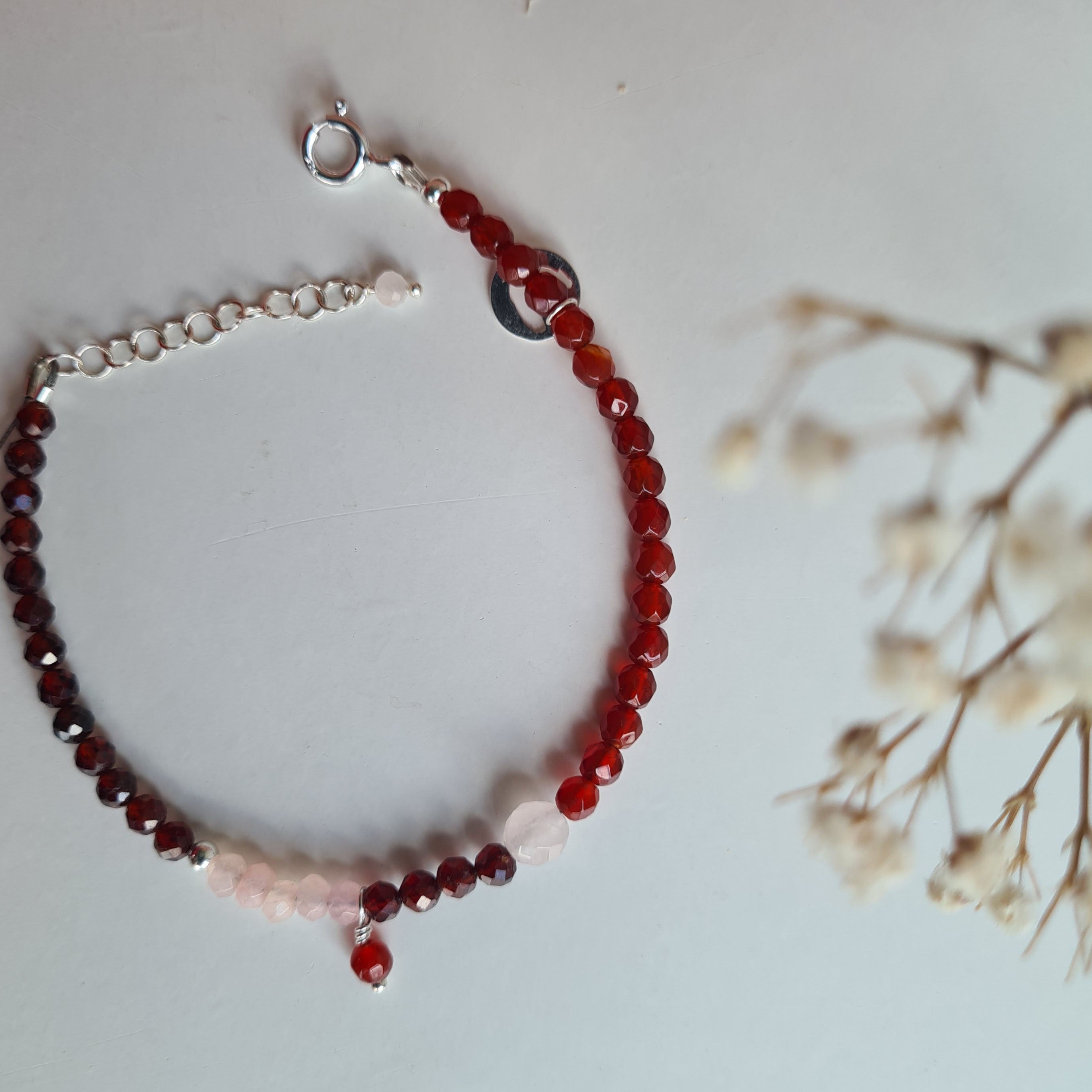 Armband Breeze, granaat, carneool en rozekwarts