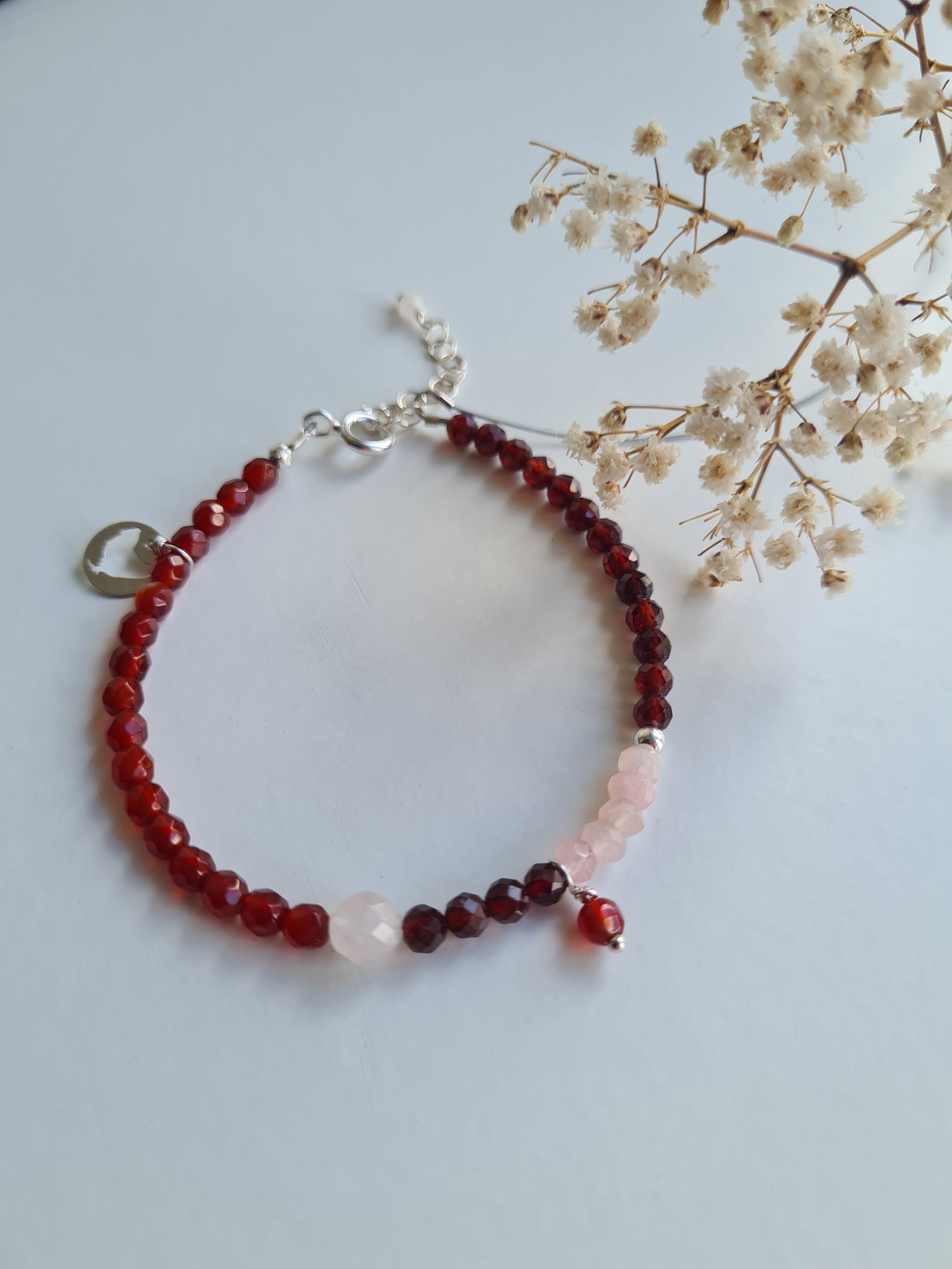 Armband Breeze, granaat, carneool en rozekwarts
