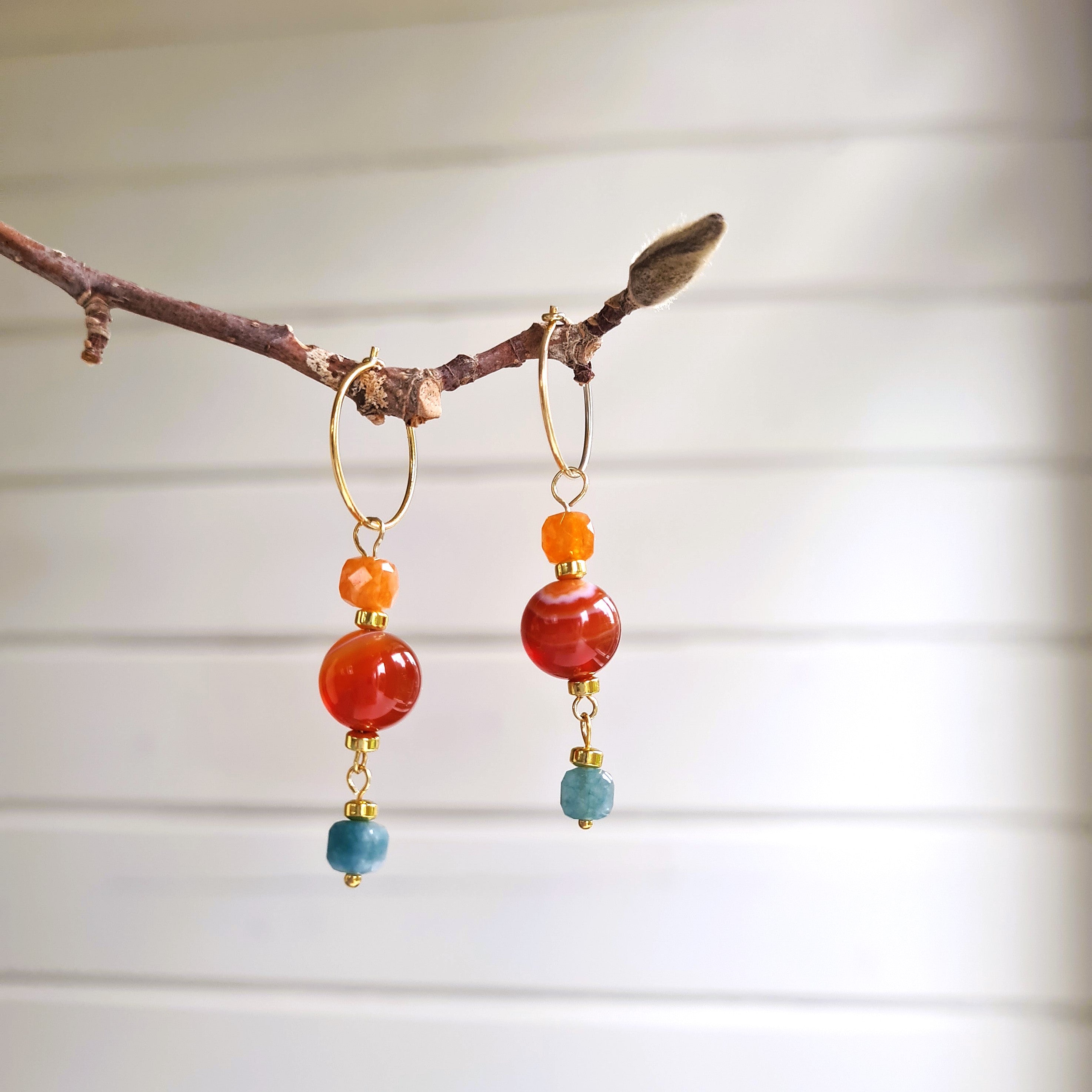 Oorbellen Bisous, carneool, blauwe toermalijn, calciet